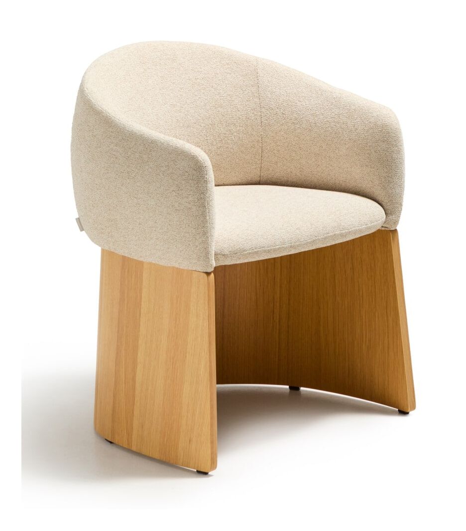 Kave Home Bosca Chenille eiken eetkamerstoel – Beige, duurzaam en comfortabel