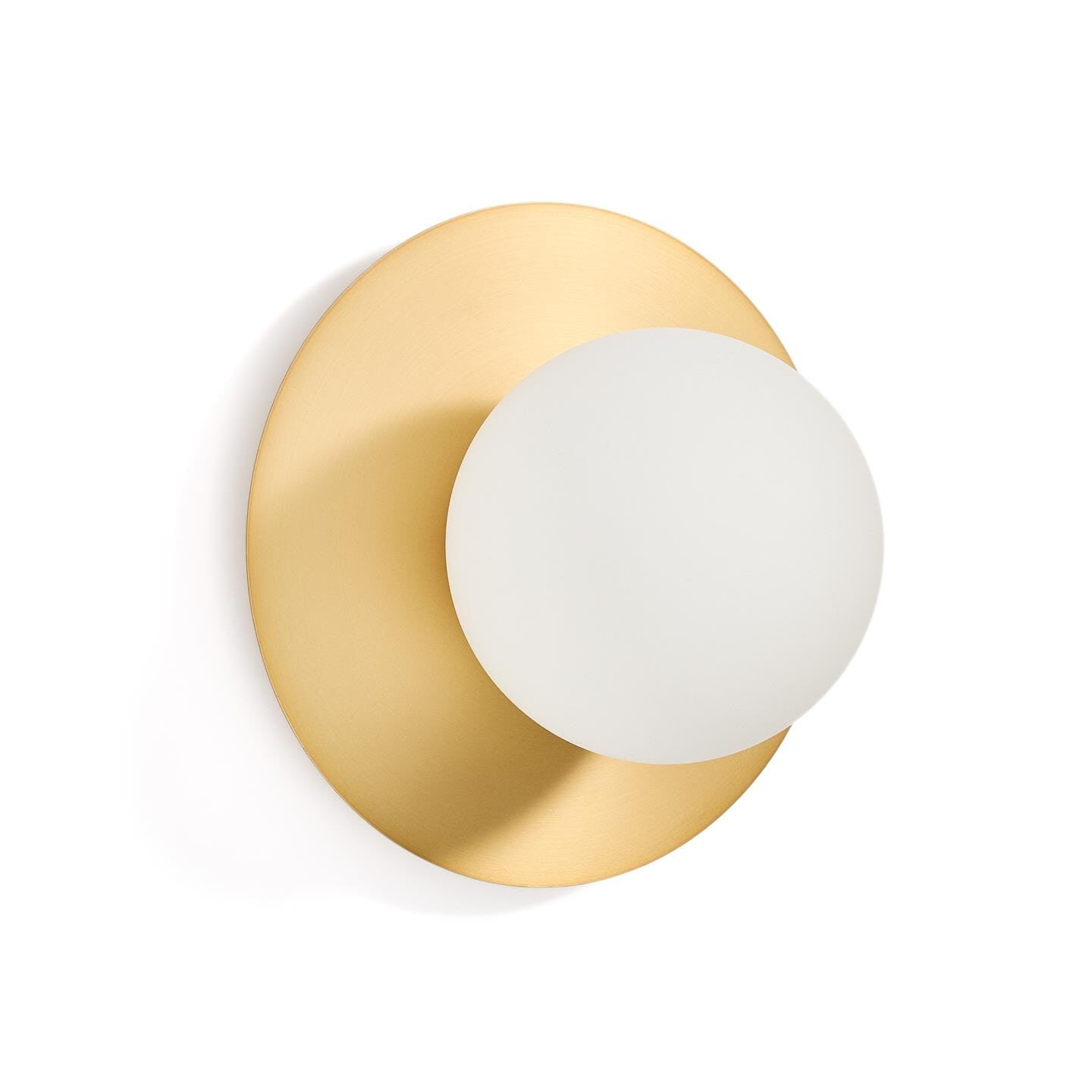 Kave Home Brisia Wandlamp – Moderne Glazen Lamp met Geborsteld Messing in Wit