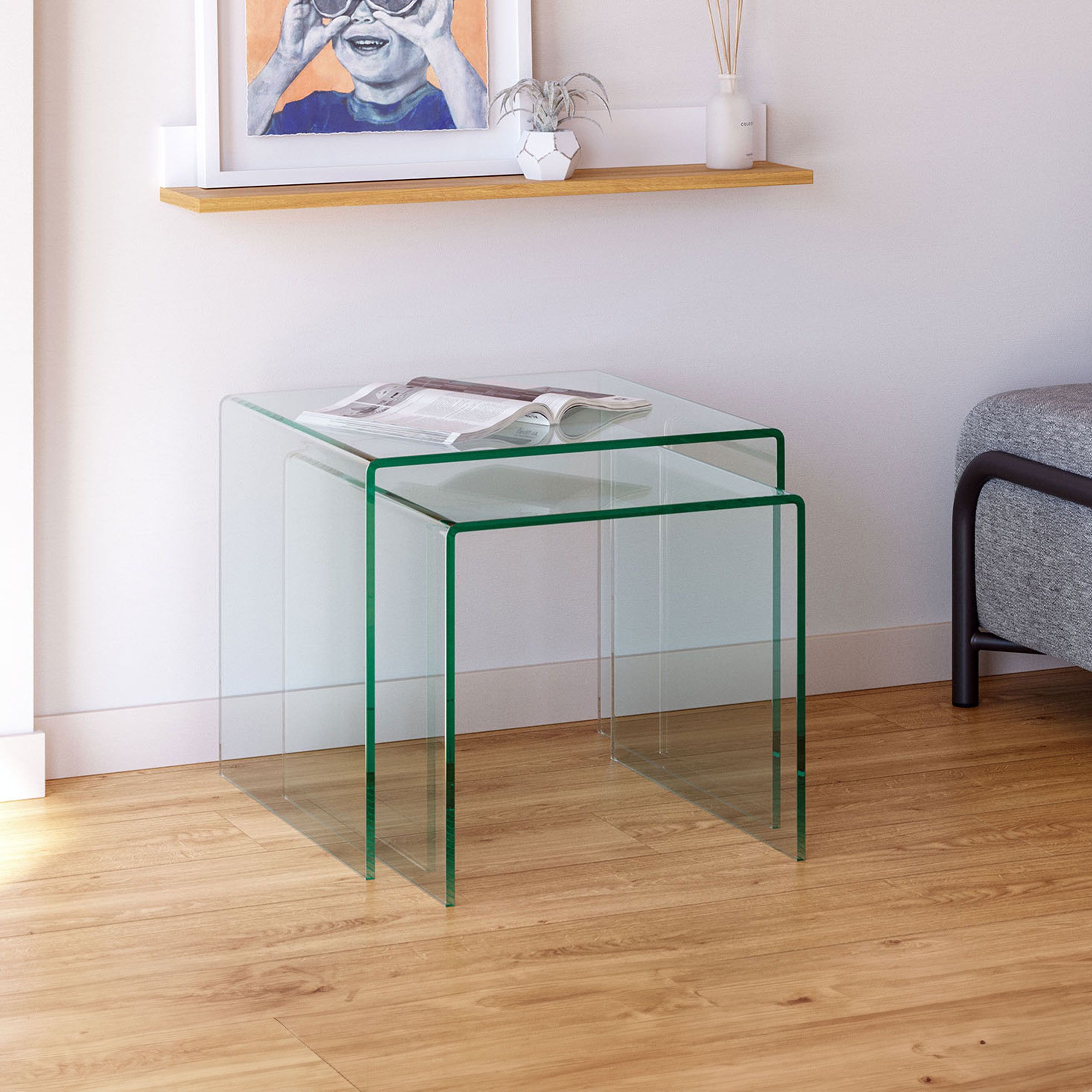 Kave Home Burano glazen salontafel set – transparant, modern en ruimtebesparend
