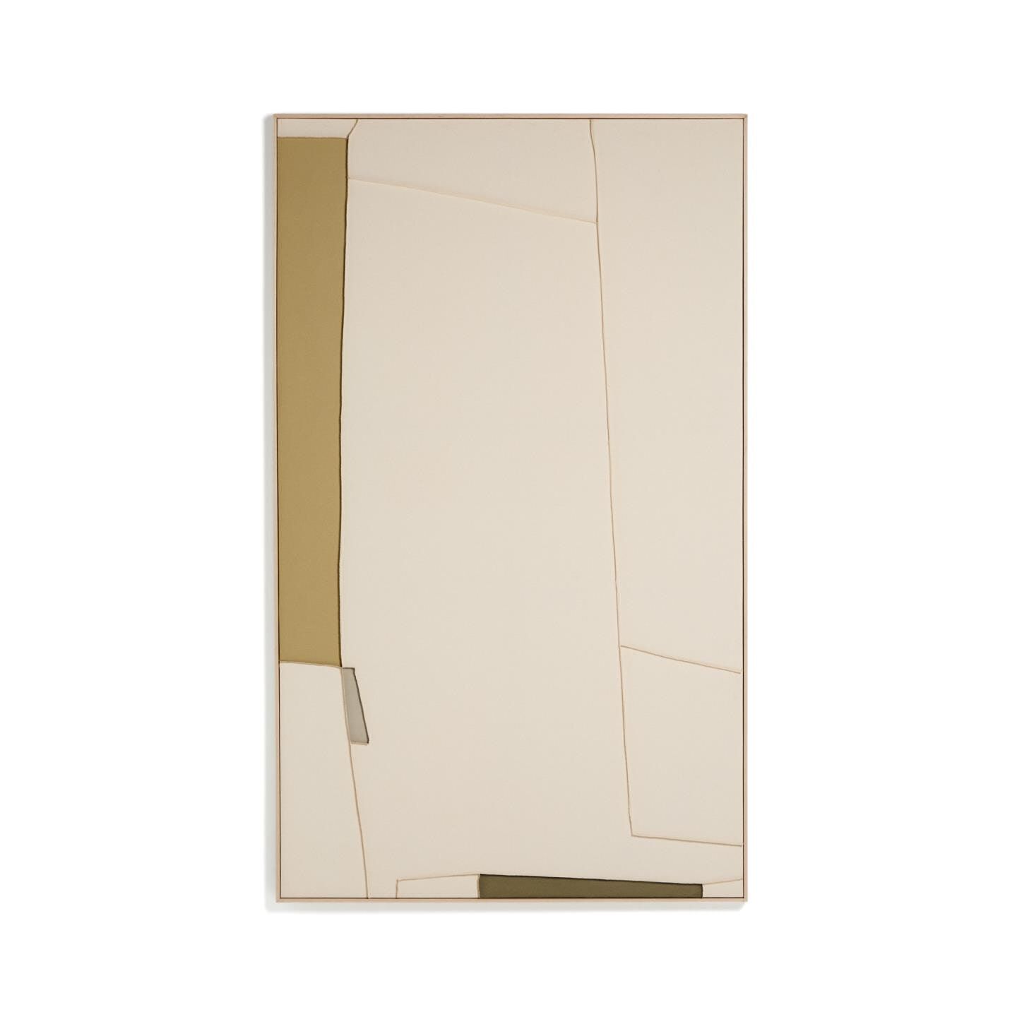 Kave Home Deravia schilderij 200 × 120 cm – Beige, abstracte linnenreliëfkunst