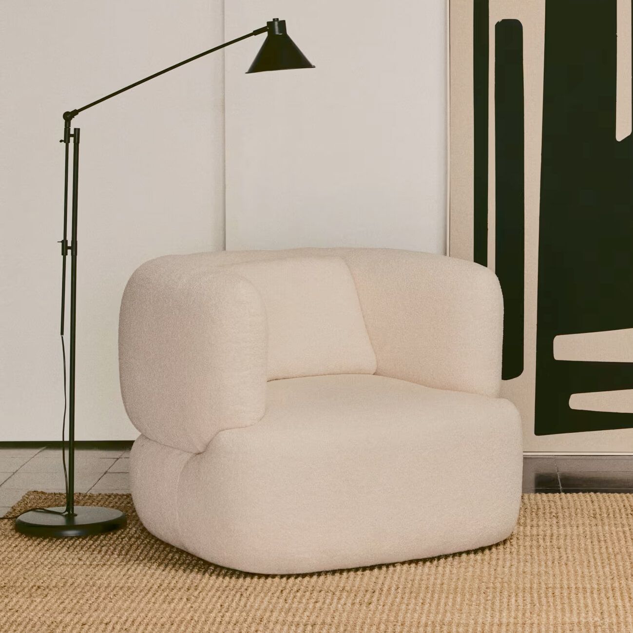 Kave Home Draaifauteuil Martina Bouclé Wit – Japandi Design