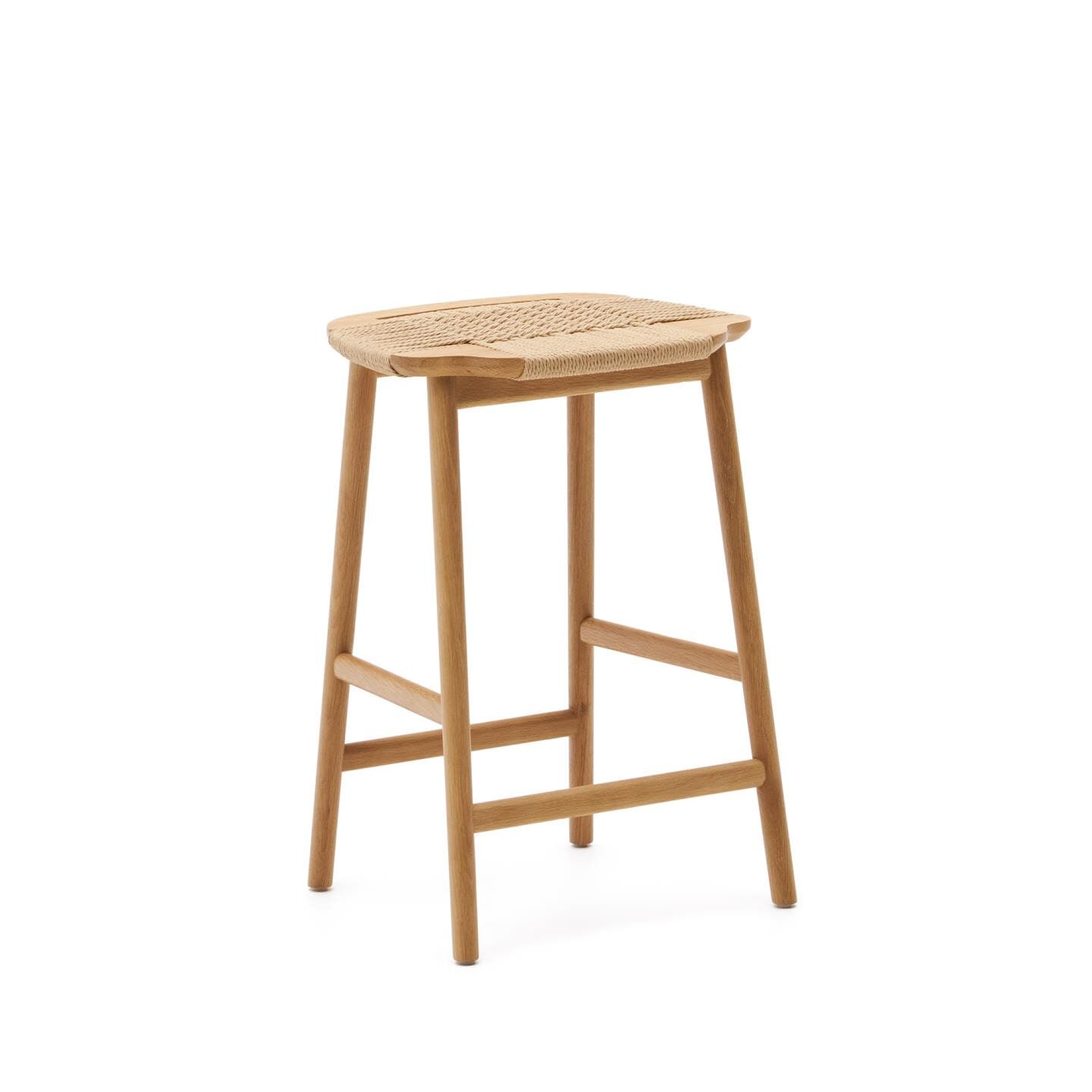 Kave Home Enit Barkruk – Massief eikenhout Naturel, 65 cm zithoogte