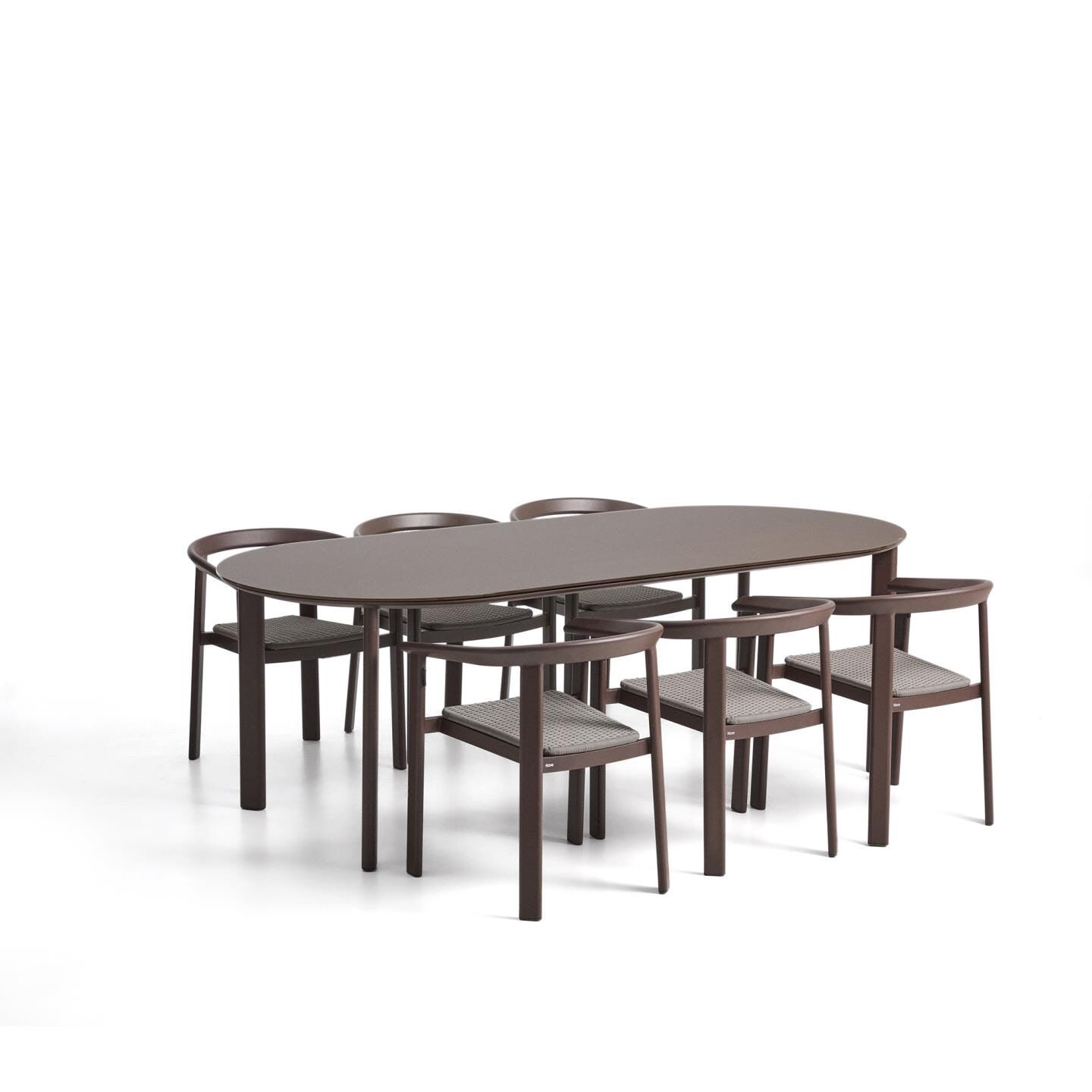 Kave Home Erice Tuinset – Moderne Elegantie met Handgeweven Touwzitting, 6‑Poten + Tafel, Bruin
