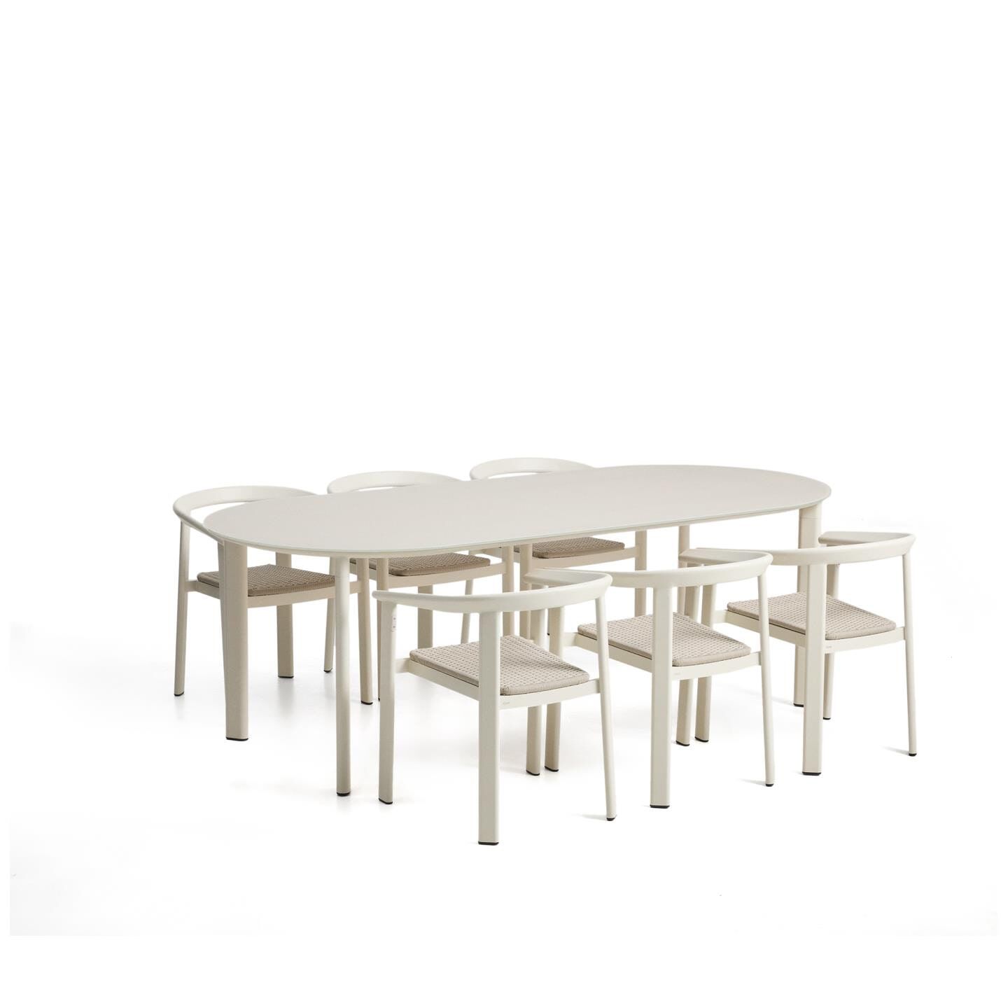 Kave Home Erice Tuinset – Ovale Glastafel met 6 Handgevlochten Stoelen in Ecru