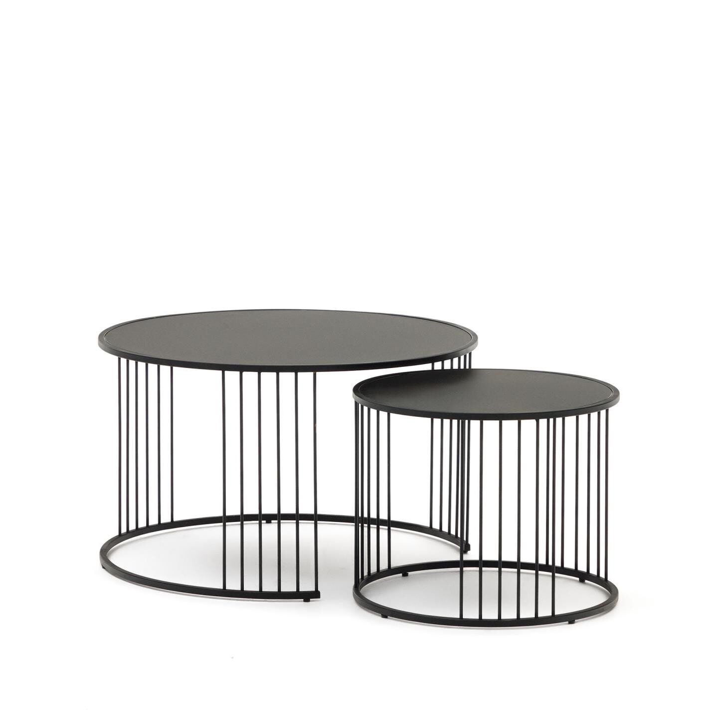 Kave Home Hadar ronde bijzettafel set – stijlvol mat zwart glas
