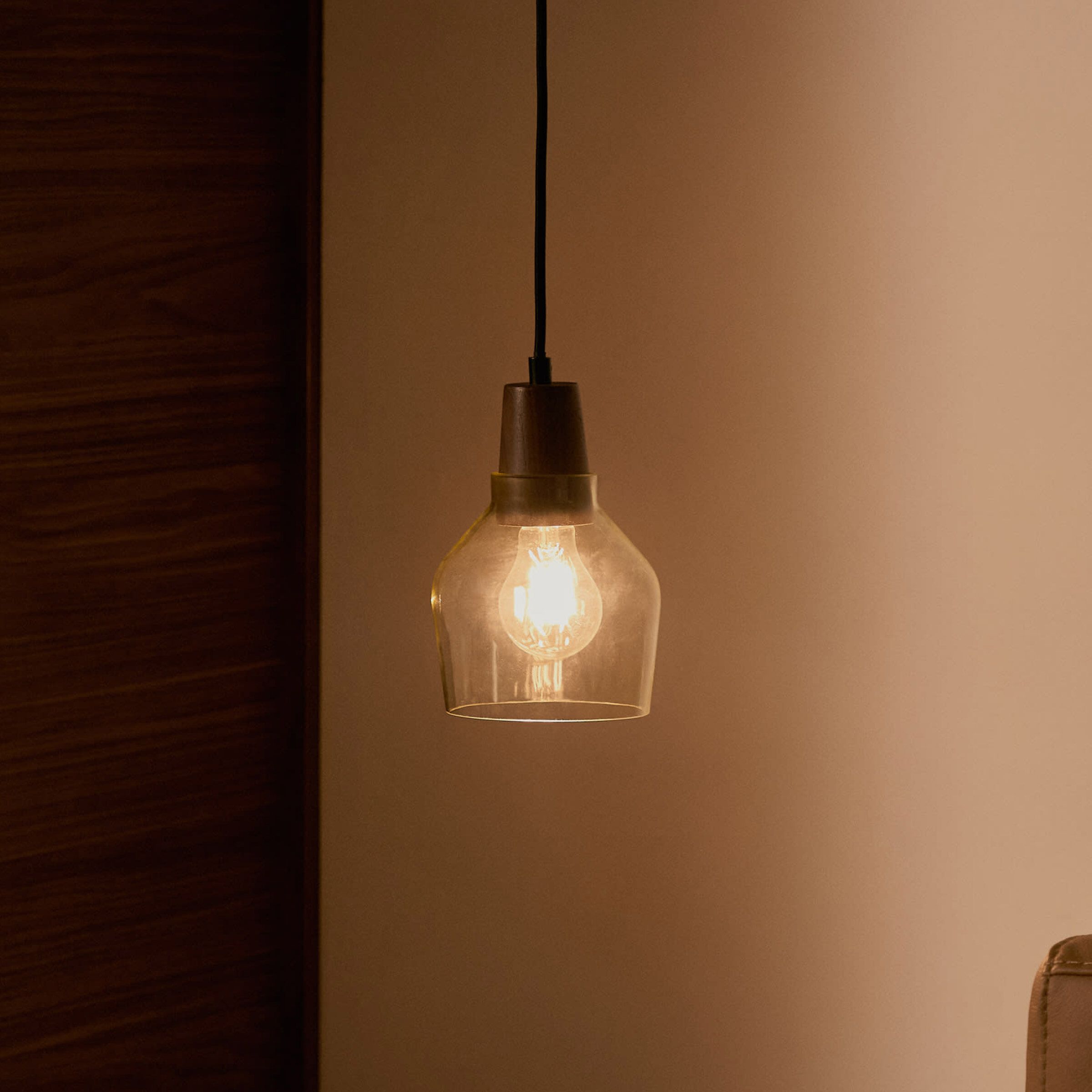 Kave Home Hanglamp Silex – Strakke Verlichting in Notenhout en Groen Glas