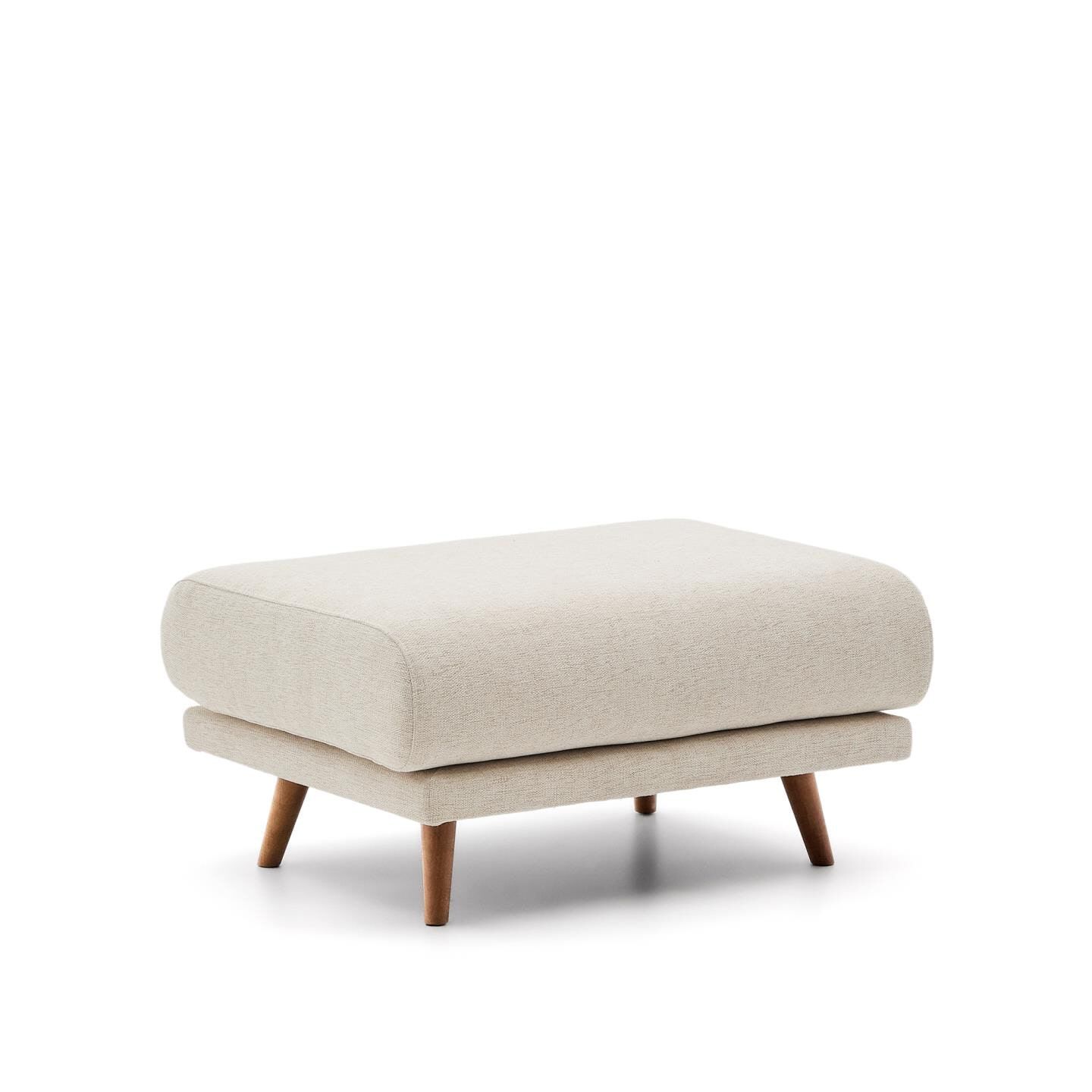 Kave Home Hocker Karin – Fluweelzachte Chenille Poef in Beige/Walnoot