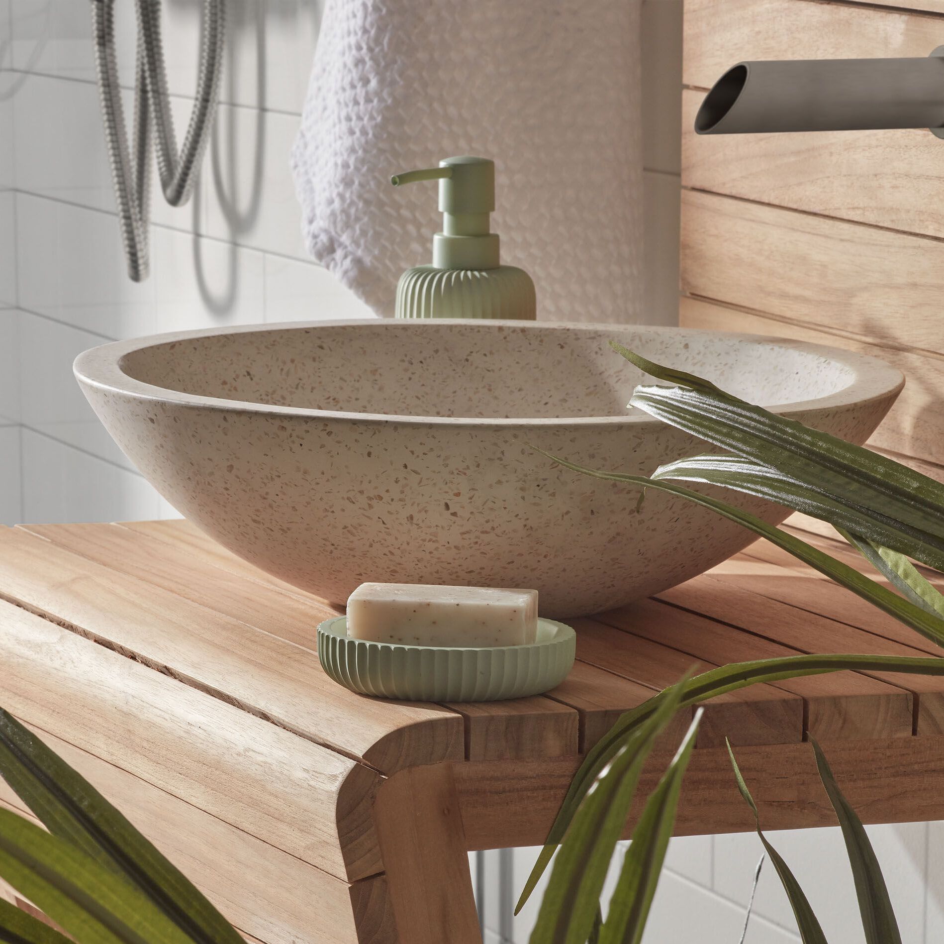Kave Home Kuveni wastafel Ø40 cm in wit terrazzo – luxe vrijstaand badmeubel