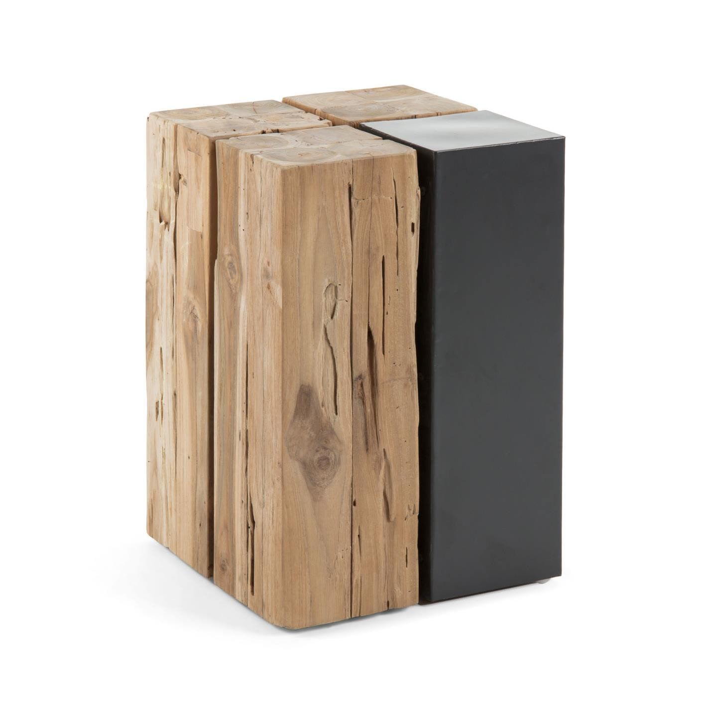Kave Home Kwango Bijzettafel – Massief Teakhout & Matzwart Metaal (29 × 29 cm)
