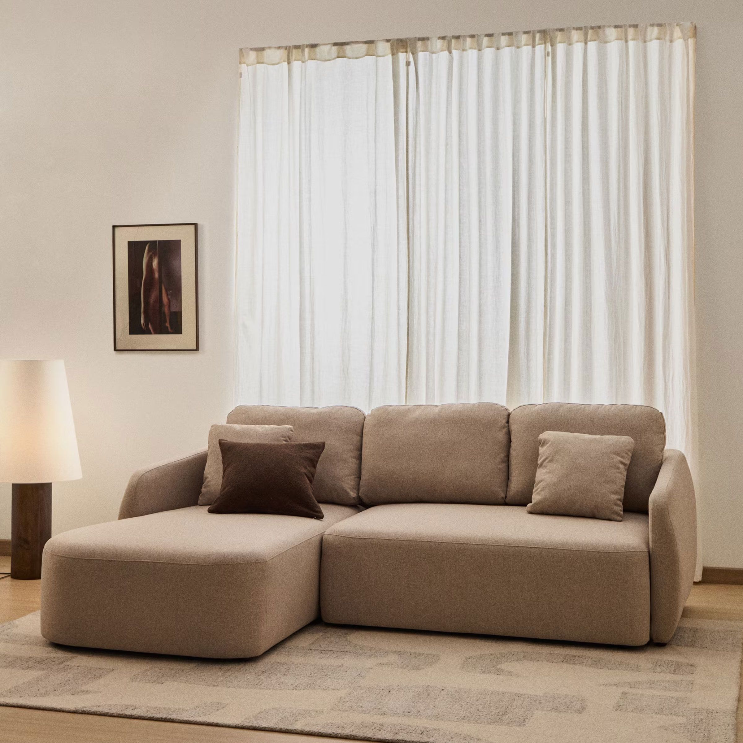 Kave Home Laira 3‑zit lounge slaapbank – zachte chenille, flexibel slaapcomfort