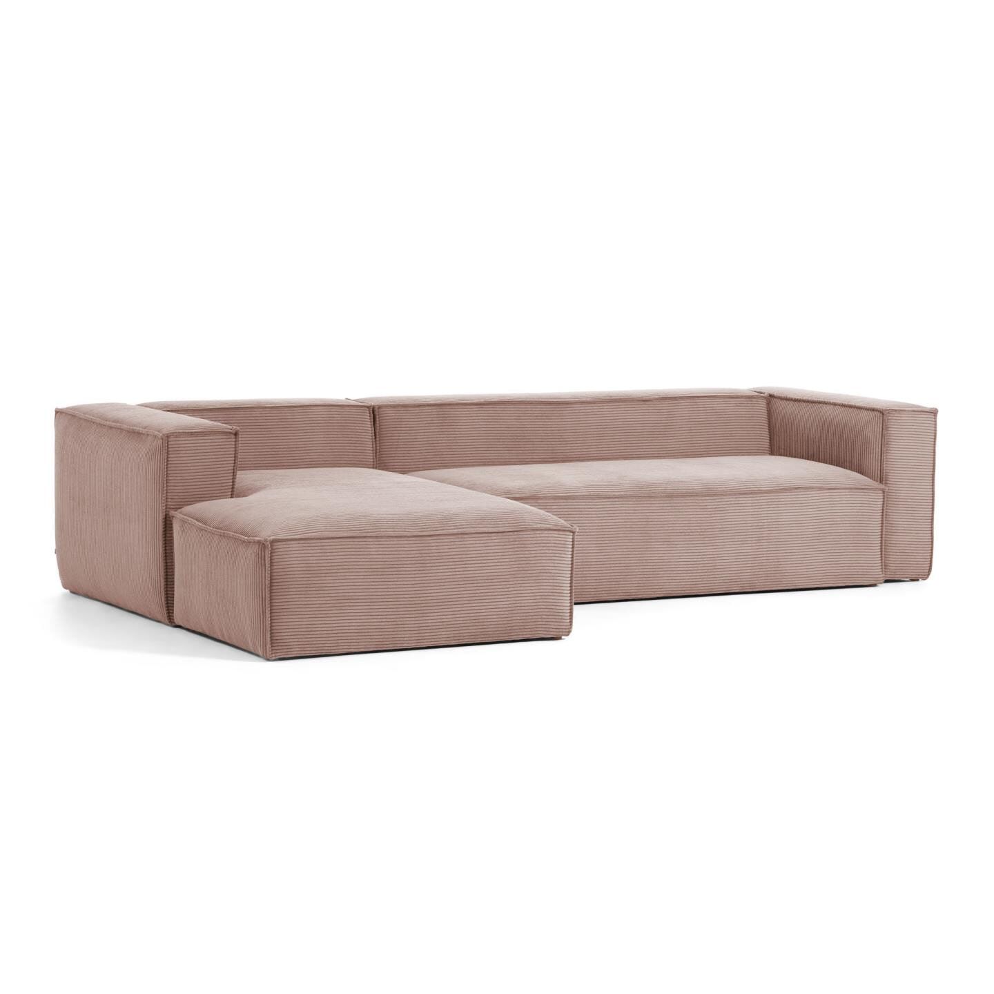 Kave Home Loungebank Blok Rib – Luxe roze 4‑zitsbank met chaise longue