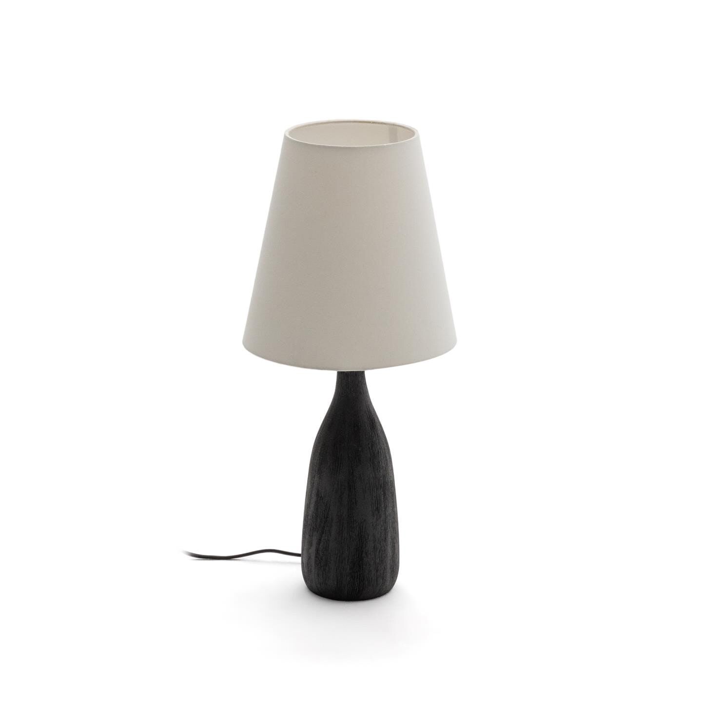 Kave Home Luvia Tafellamp – Mangohouten basis met witte stoffen kap, 56 cm