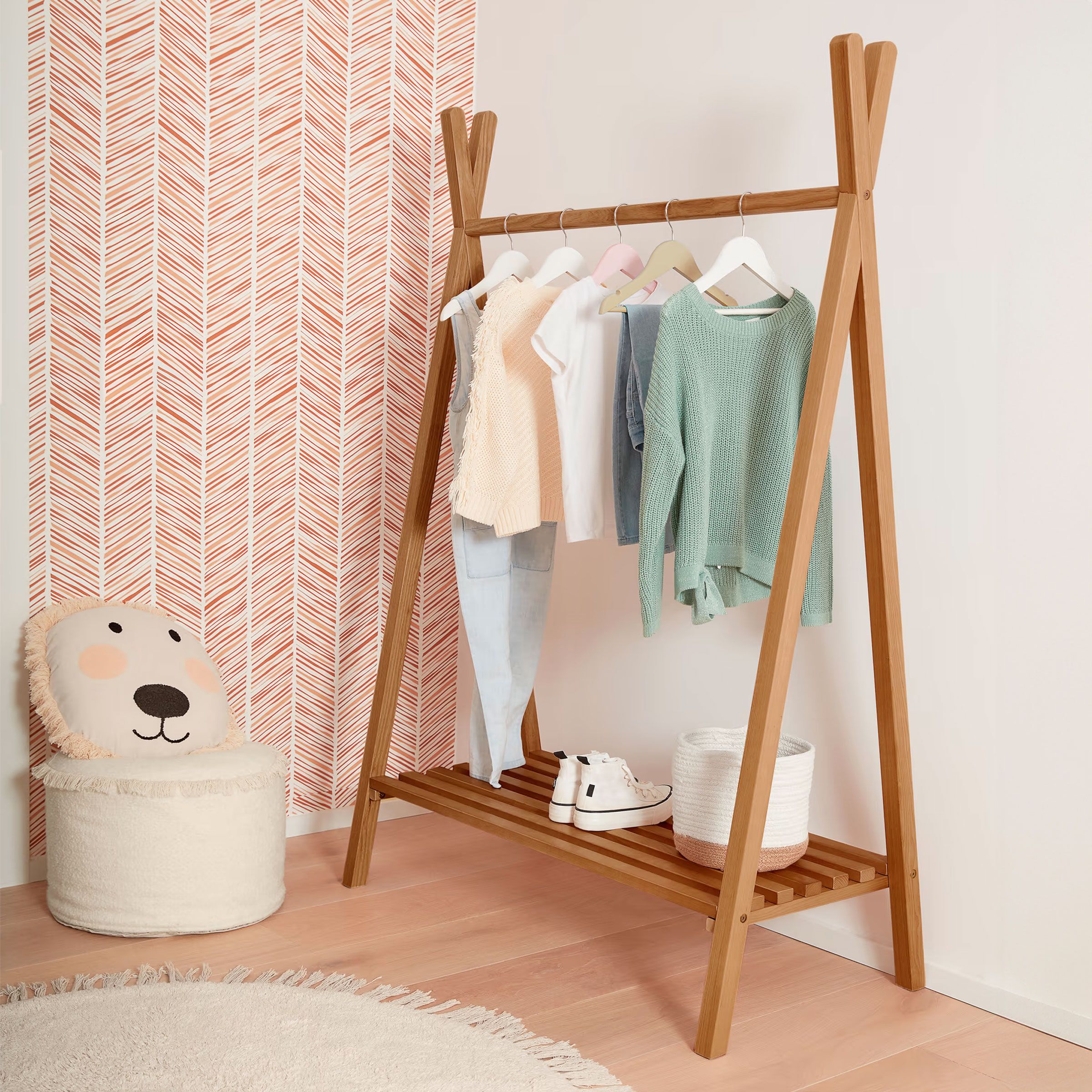 Kave Home Maralis Kledingrek – Massief Beukenhout, Naturel (100×50 cm)