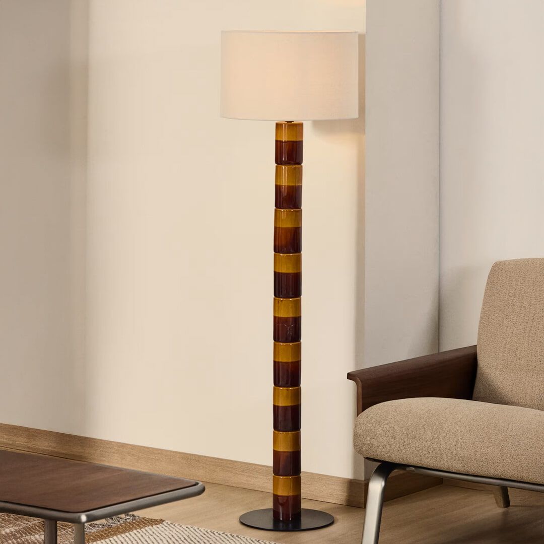 Kave Home Mavran Vloerlamp – Geëmailleerd keramiek & Katoenen kap, Meerkleurig