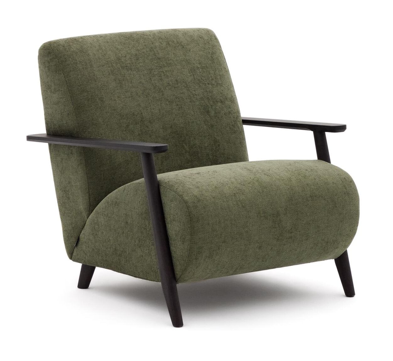 Kave Home Meghan Chenille fauteuil – groene elegantie met essenhouten basis