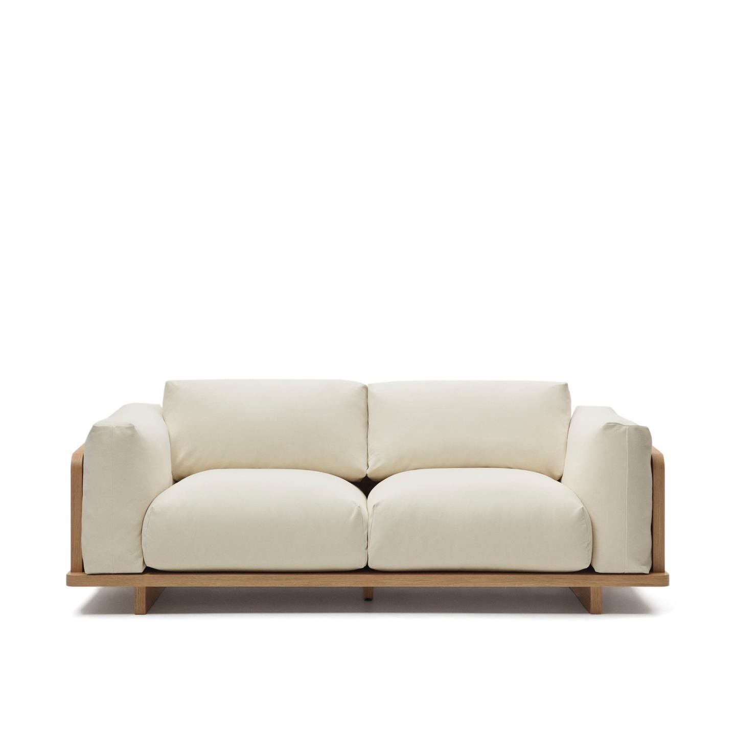 Kave Home Oaq 3‑zits bank in eikenfineer en beige stof – stijlvol comfort voor de moderne woonkamer