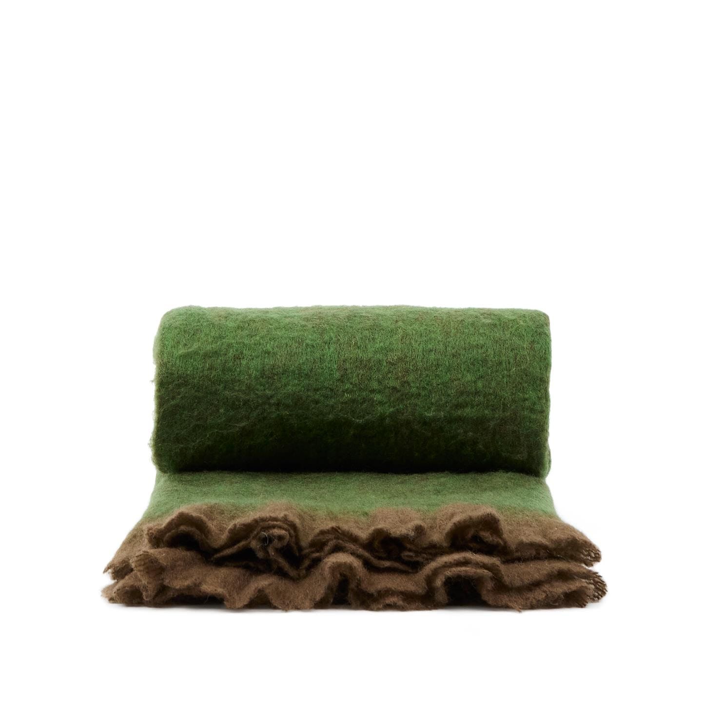 Kave Home Odelna Plaid – Handgeweven Wolmix in Groen (130 × 170 cm)