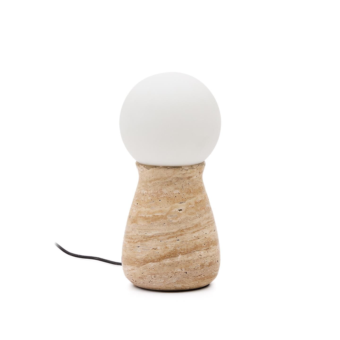 Kave Home Okeni Tafellamp – Organisch Design in Travertin en Glas