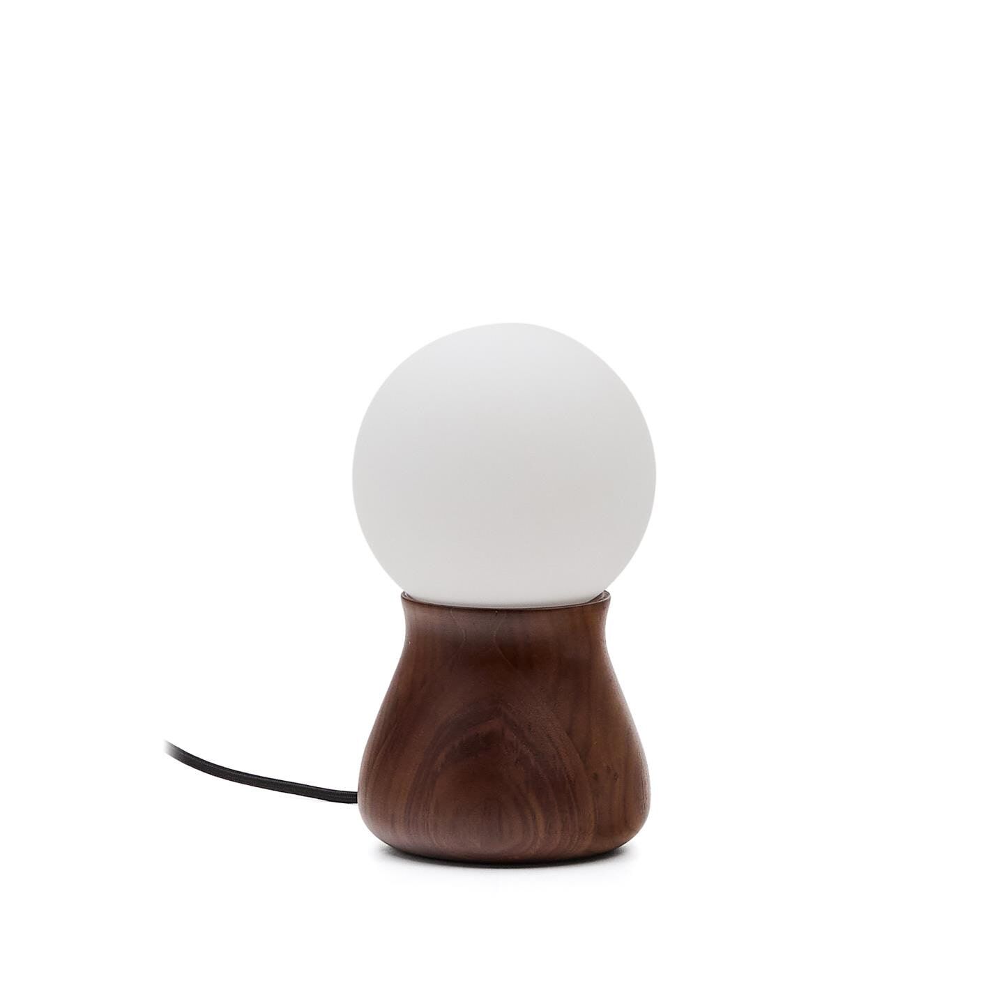 Kave Home Okeni Tafellamp – Organisch Notenhout & Glas, 26 cm