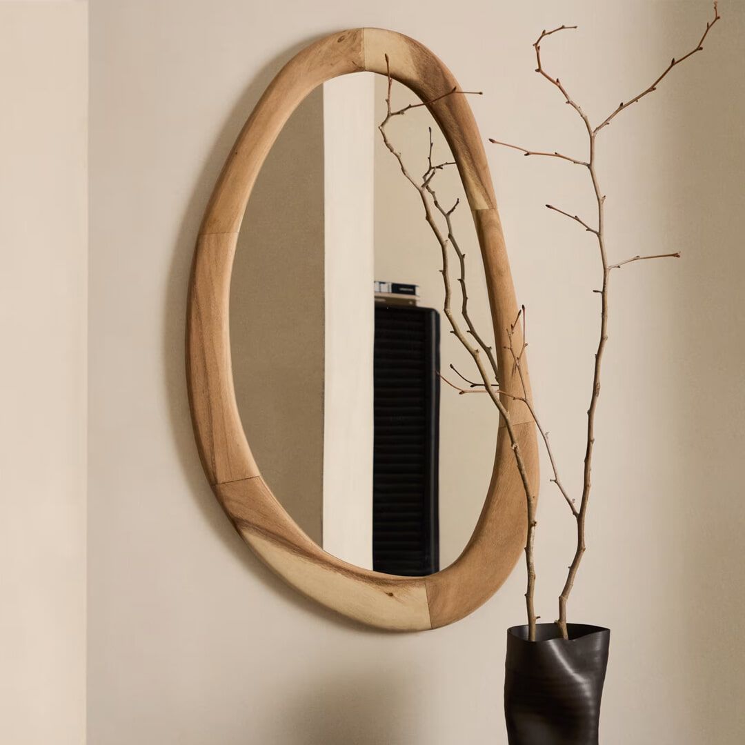 Kave Home Organische Spiegel Selem – natuurlijk mungurhout, Japandi stijl, 107×60 cm