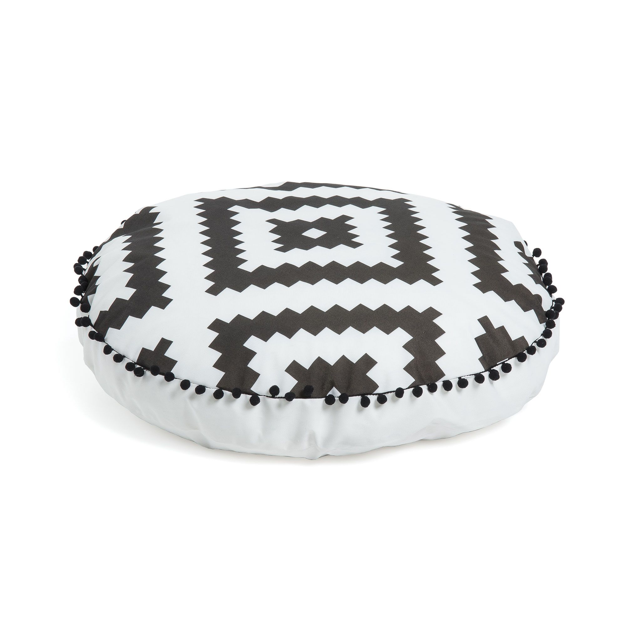 Kave Home Poef Ethnie 60 cm – Strakke witte & zwarte poef voor binnen en buiten
