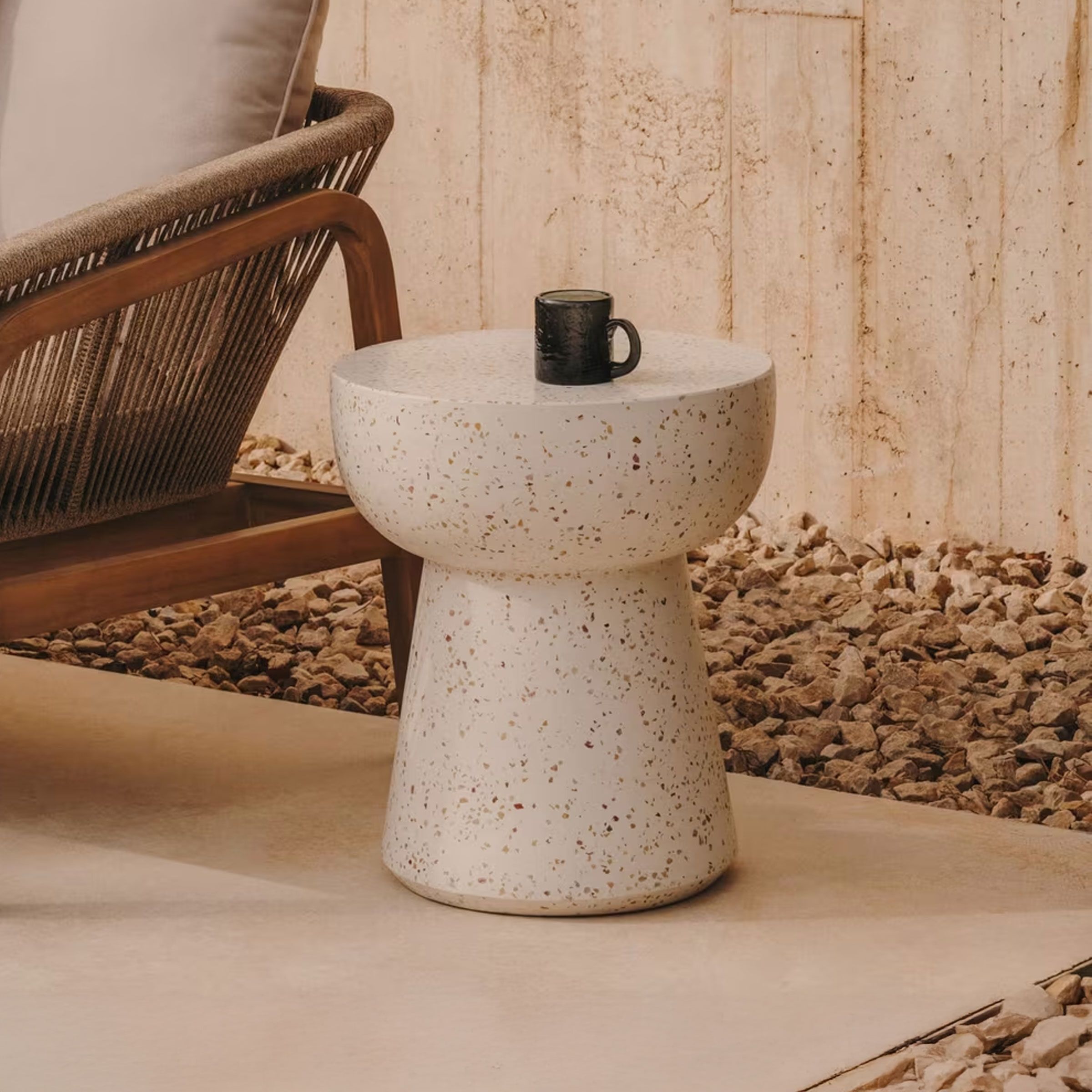 Kave Home Ronde Bijzettafel Pada Terrazzo – Elegante, Weerbestendige 40 cm Wit