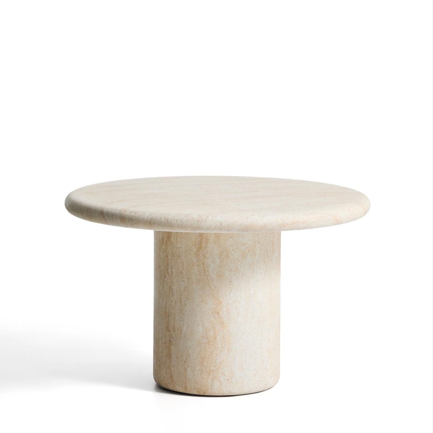 Kave Home ronde eettafel Drasi – natuurlijke travertinlook, 122 cm (beige)