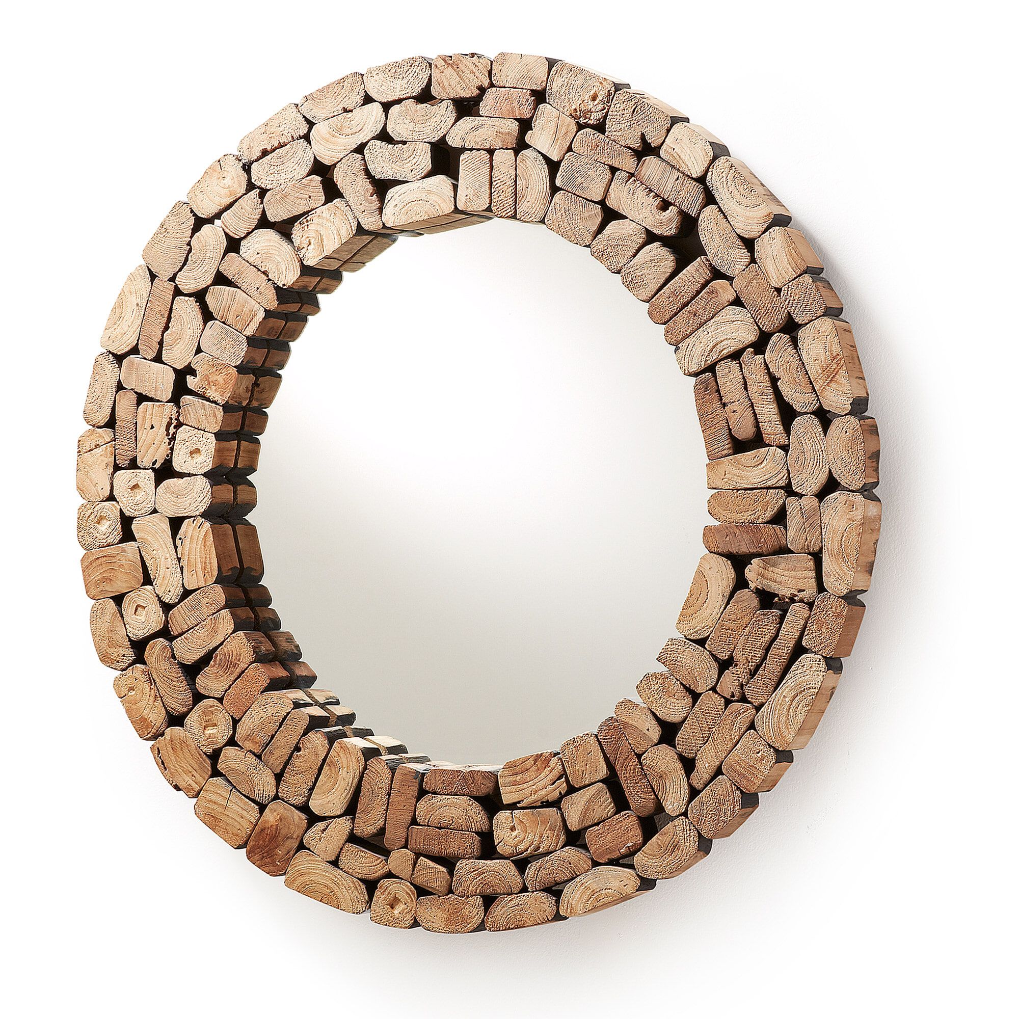 Kave Home Ronde spiegel Eliptic Ø 80 cm – Handgemaakte houten wandspiegel