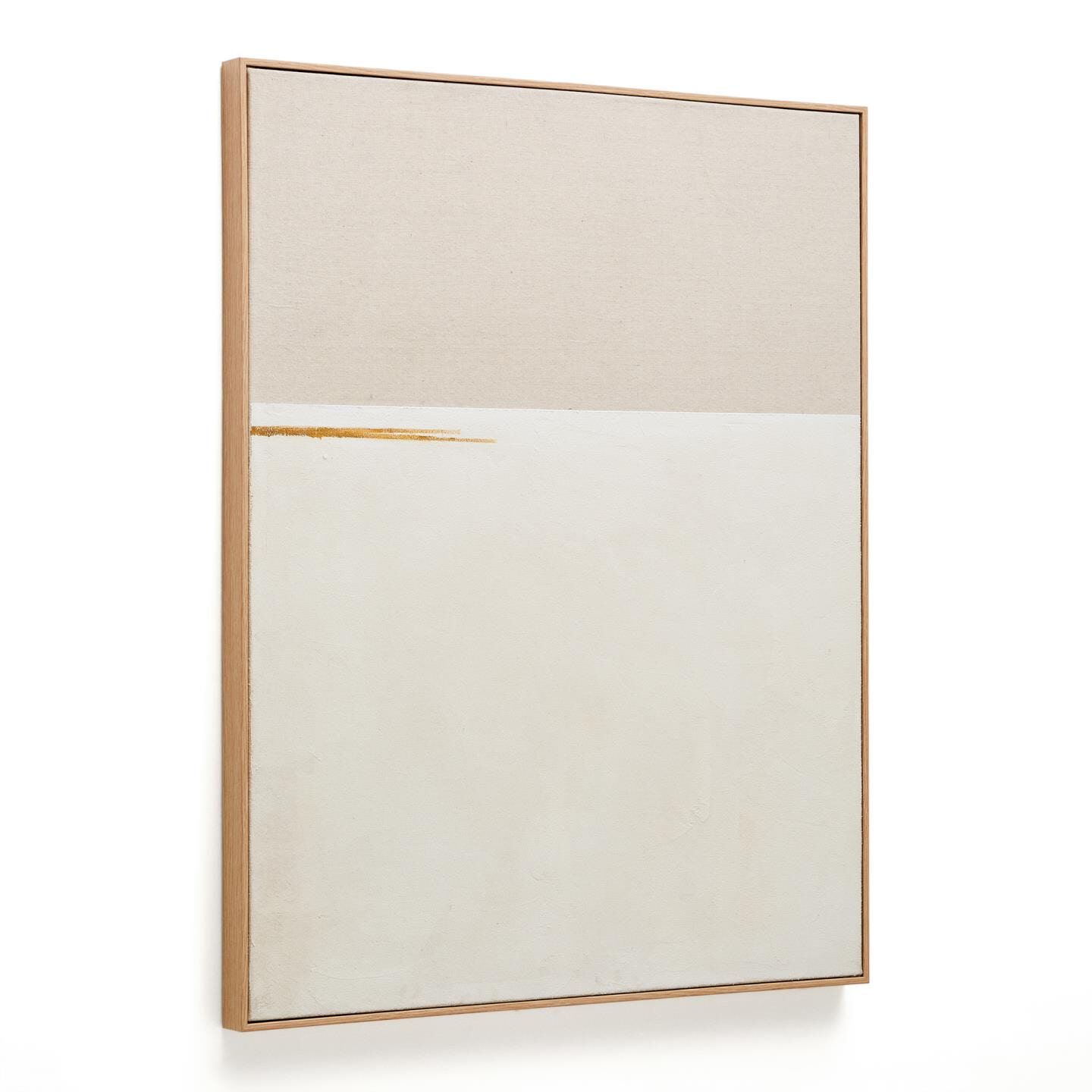 Kave Home Salin schilderij – horizontale strepen op linnen, 100 × 80 cm, beige