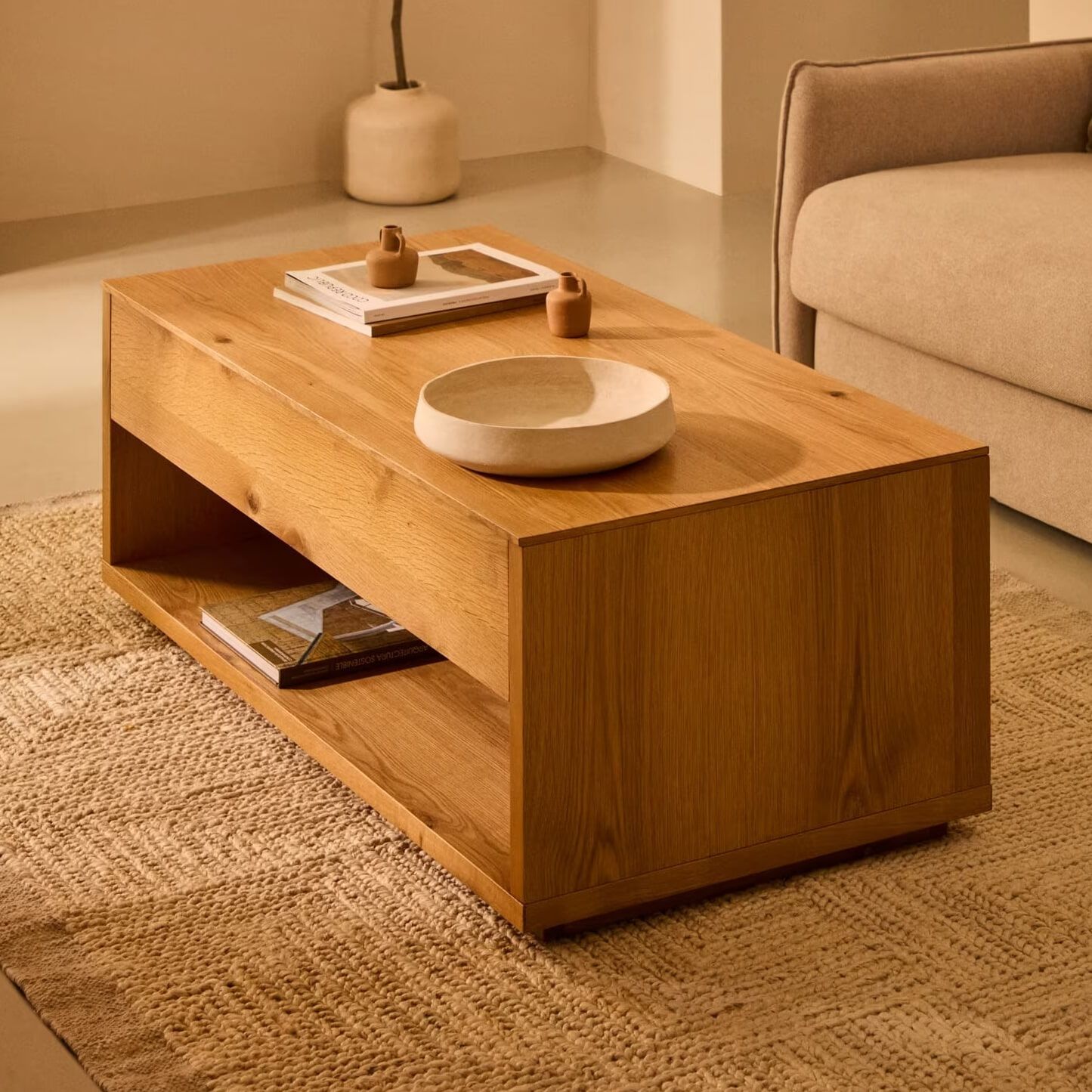 Kave Home Salontafel Alguema – Strakke eikenlook, 120 × 60 cm