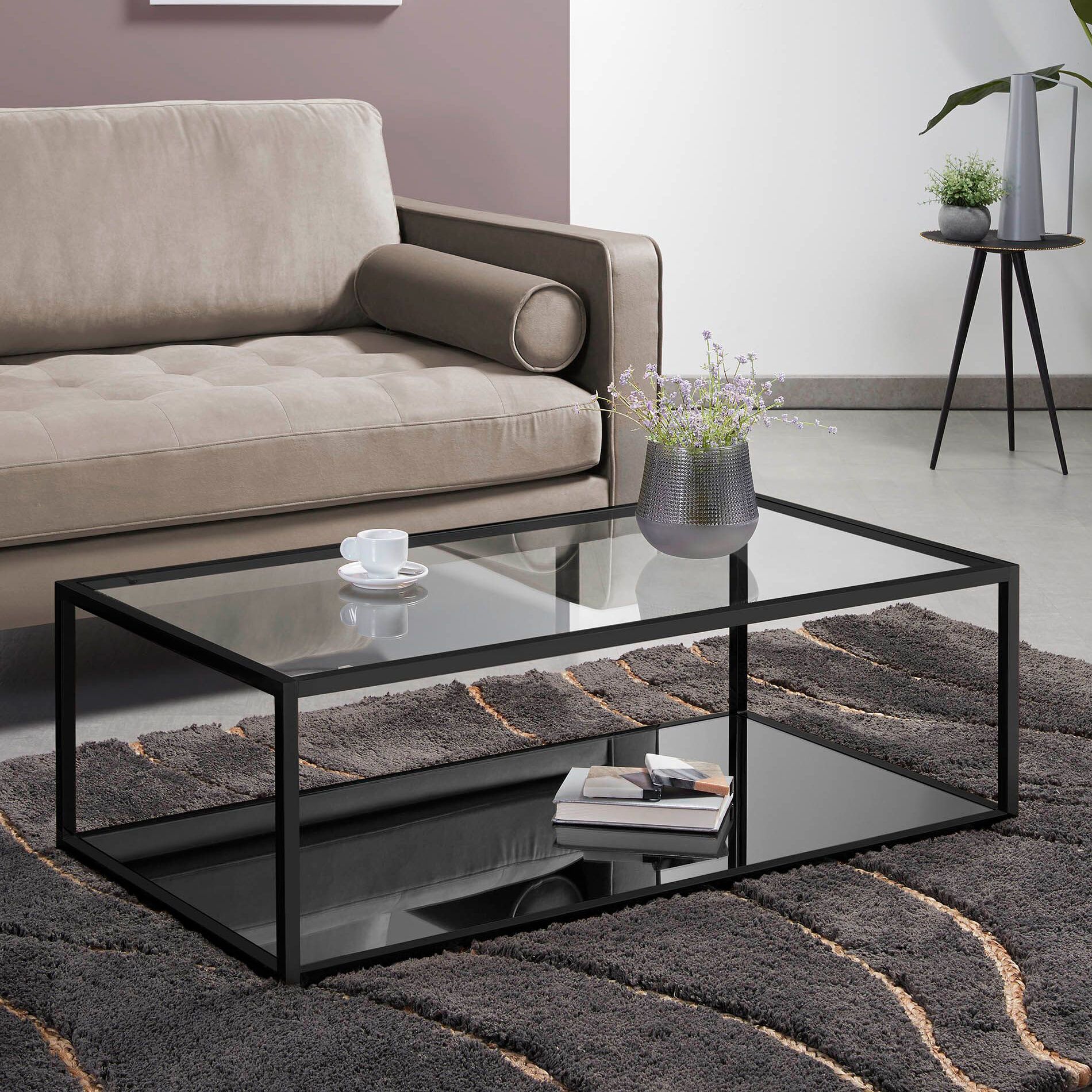Kave Home Salontafel Blackhill – Strakke glazen tafel met zwart metalen frame