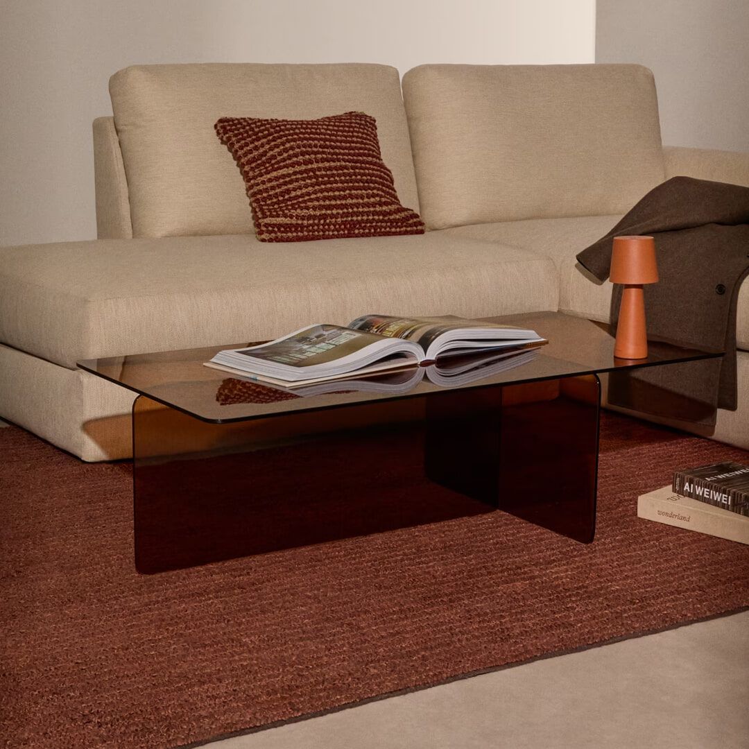 Kave Home Salontafel Zaren – Strakke bruine glastoel, 120 × 60 cm