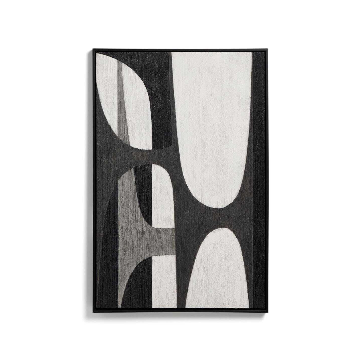 Kave Home Schilderij Onure – Abstract Kunstwerk in Zwart 90×60 cm