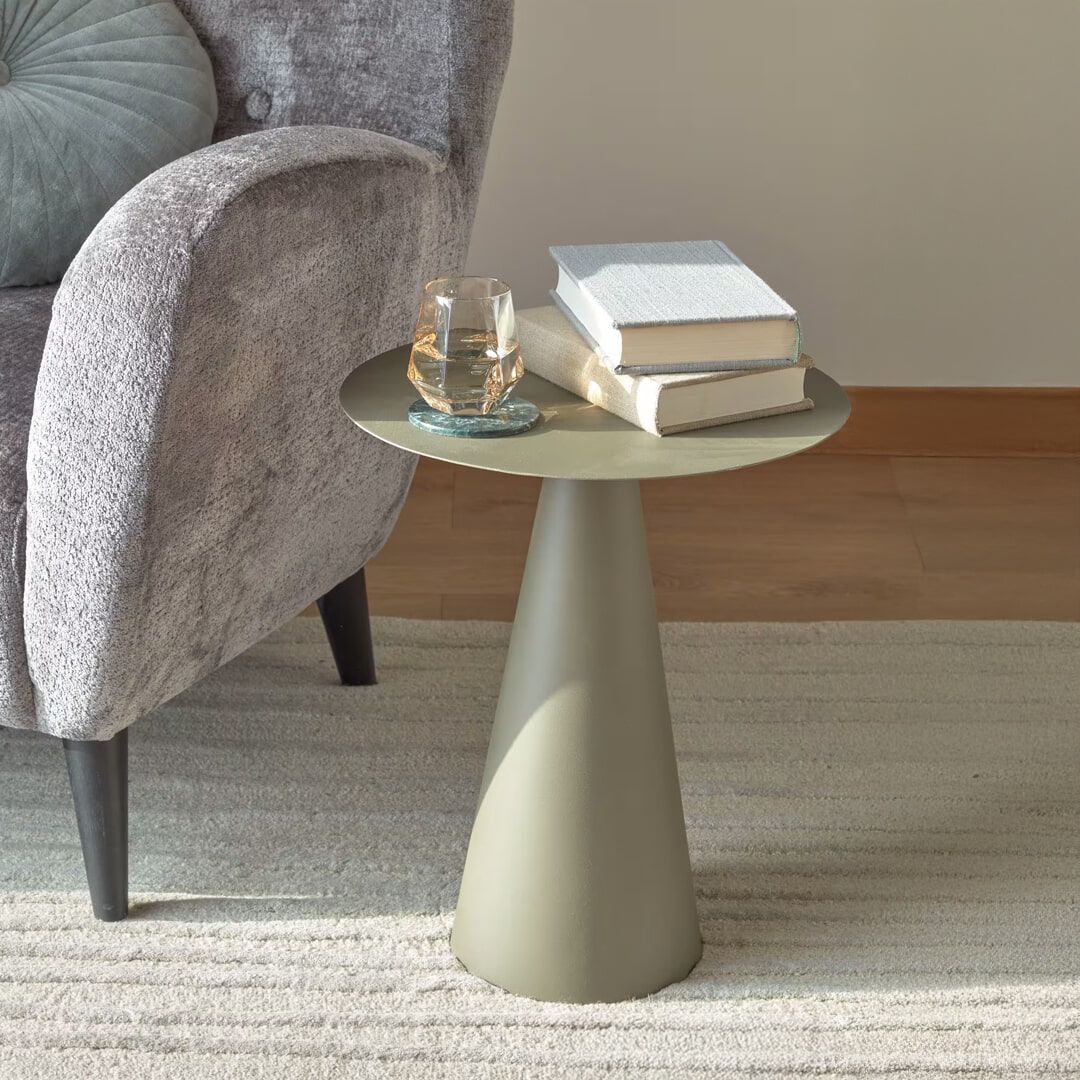 Kave Home Shirel ronde salontafel 38 cm – stijlvol groen met metalen elegantie