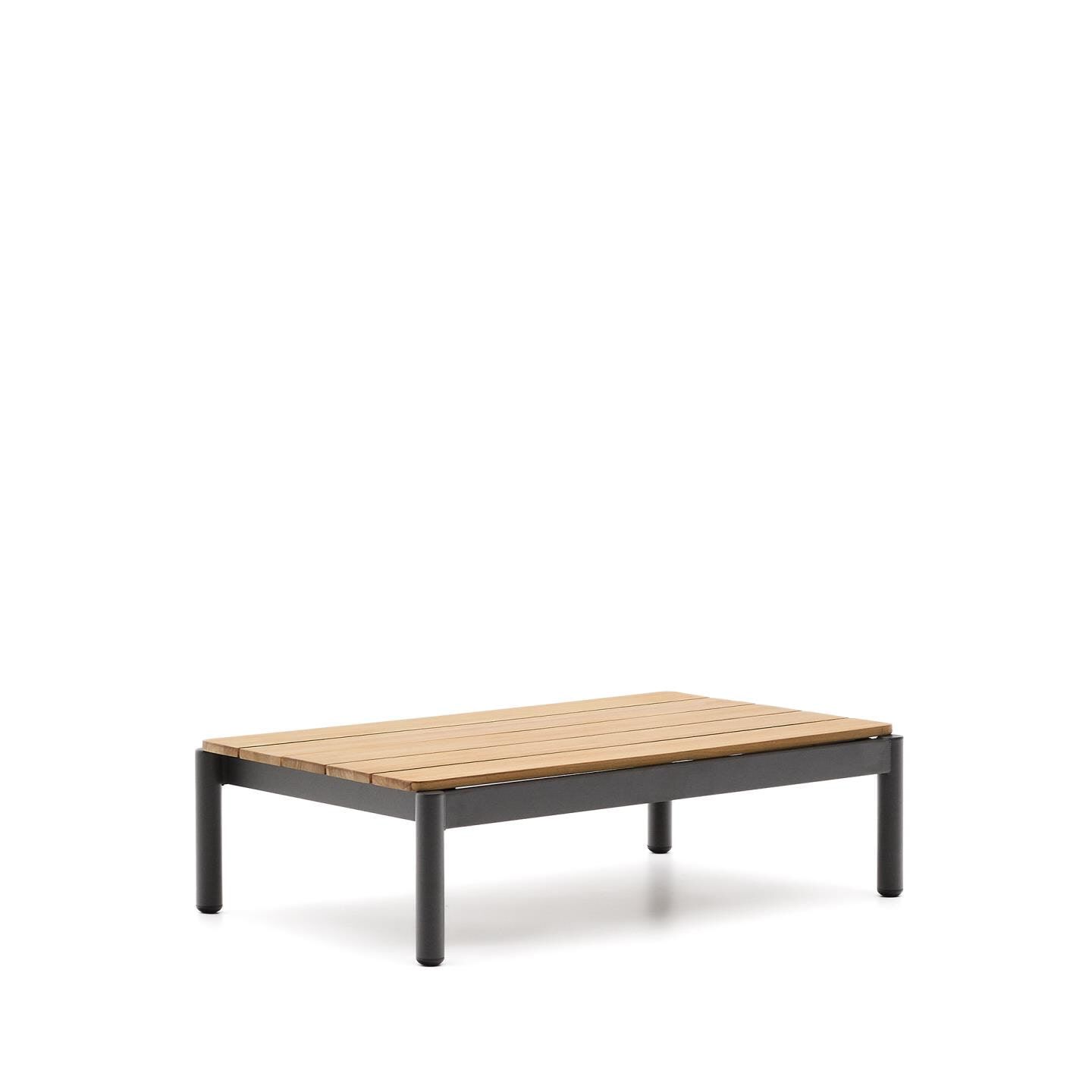 Kave Home Sorells Outdoor Salontafel – Teakhout blad, grijs aluminium, 91 × 57 cm