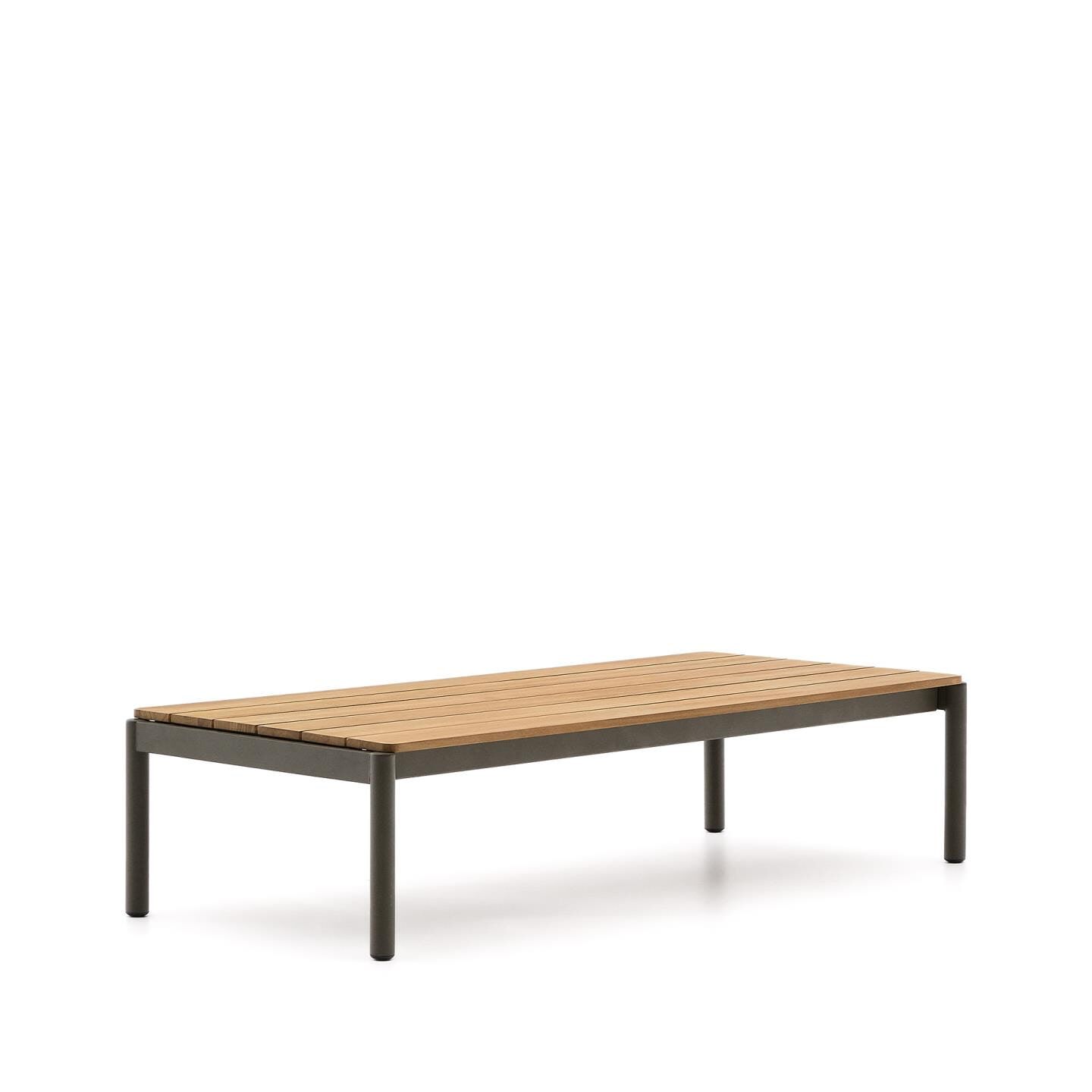 Kave Home Sorells Outdoor Salontafel – Teakhout en groen aluminium, 149 × 63 cm
