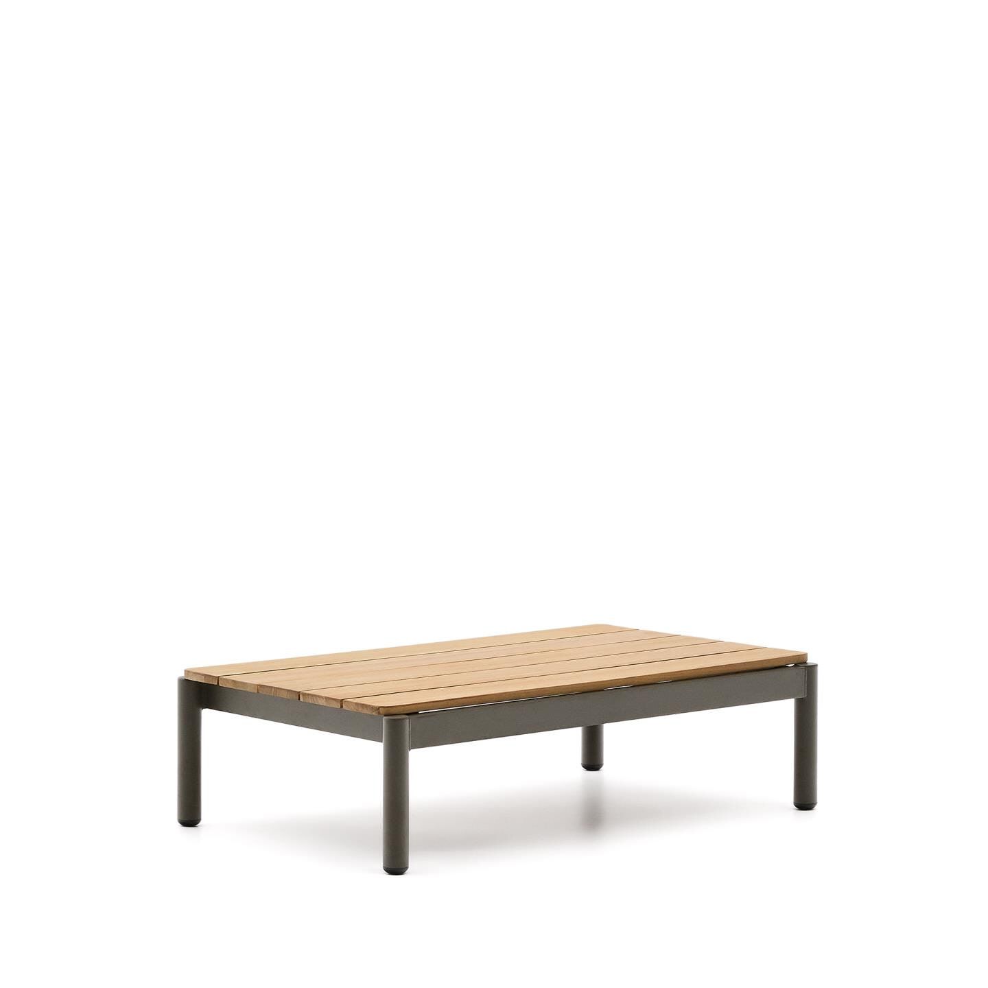 Kave Home Sorells Outdoor Salontafel – Teakhout & groen aluminium, 91 × 57 cm