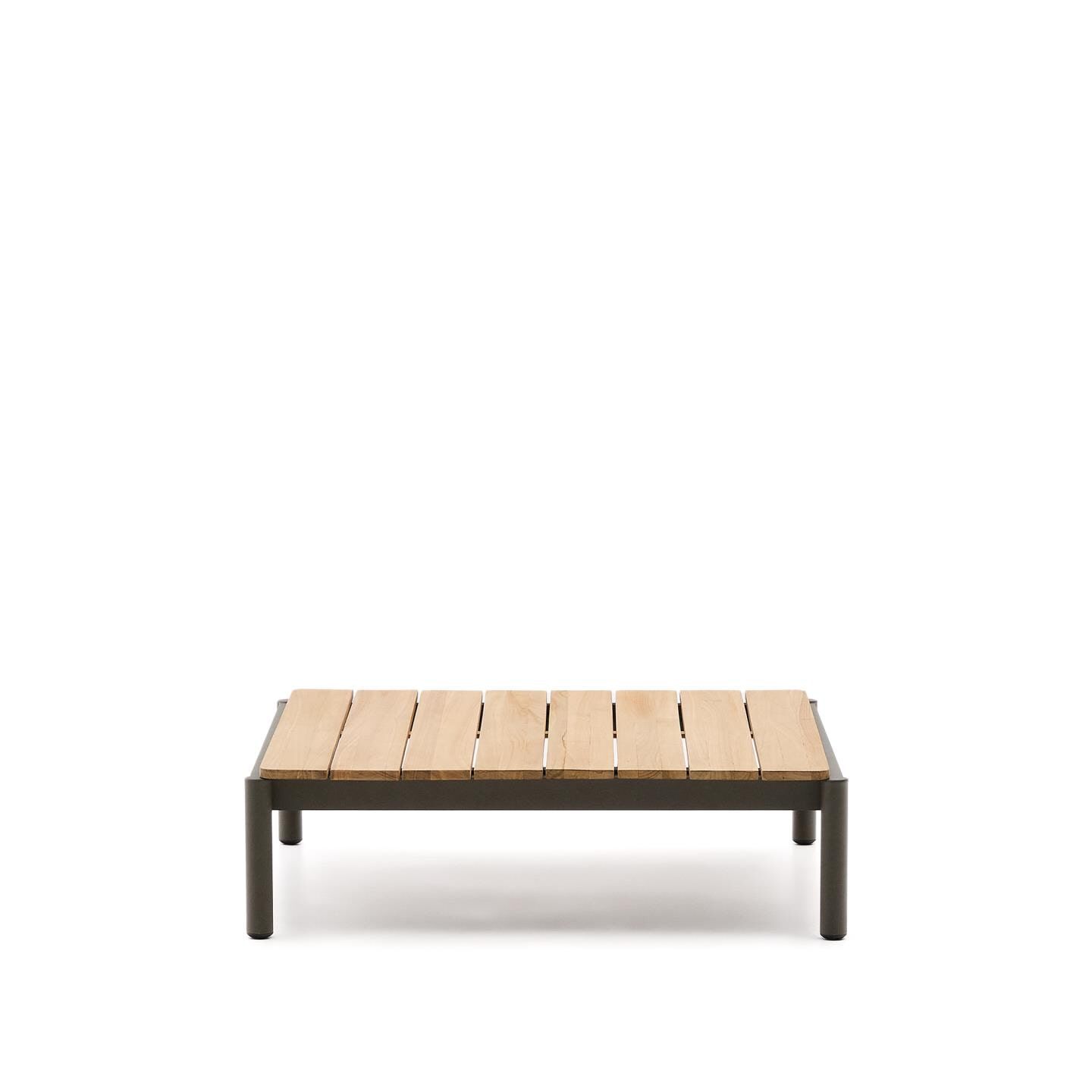 Kave Home Sorells Salontafel Outdoor – Teakhout & Donkergroen Aluminium, 89 × 91 cm