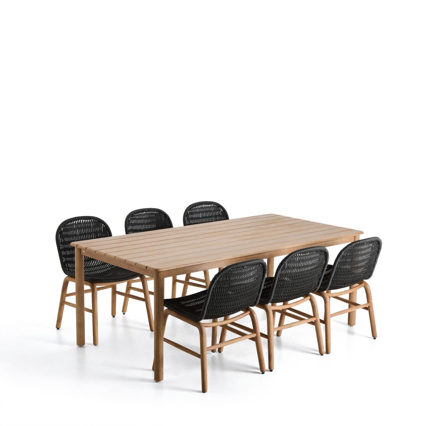 Kave Home Sori Tuinset met 6 Alipa Stoelen – Donkergrijs, Massief Acaciahout