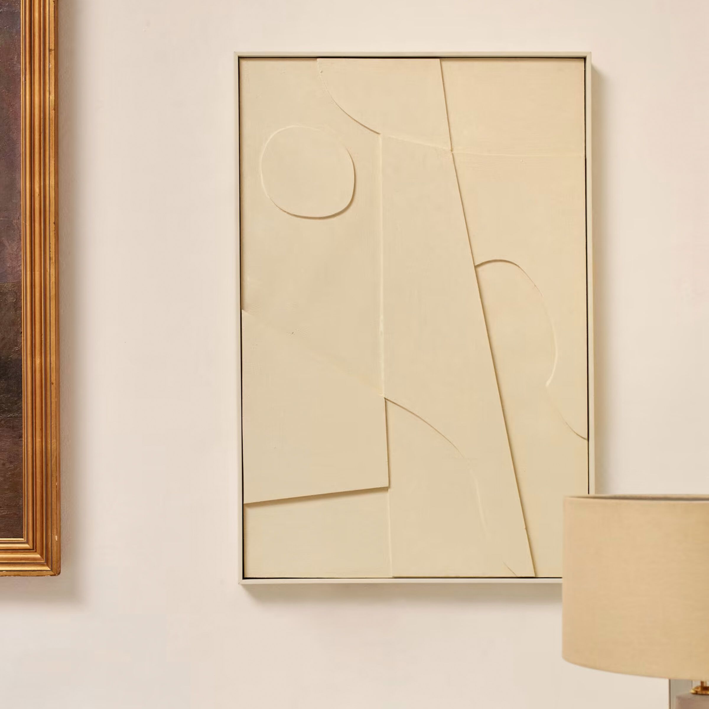 Kave Home Talin schilderij 60 × 90 cm – Moderne abstracte reliëfs in beige