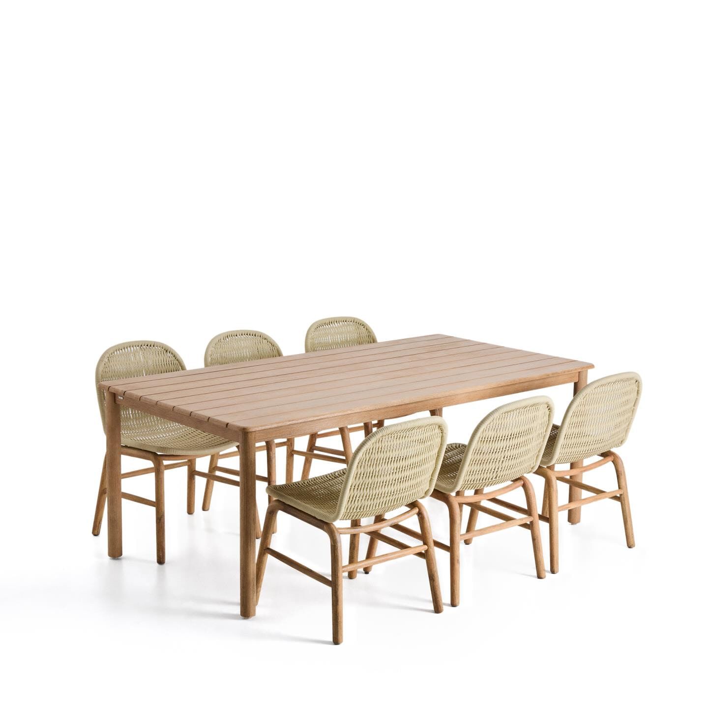 Kave Home Tuinset Sori & Alipa – Ecru Acaciahout Eettafel met 6 Handgeweven Stoelen