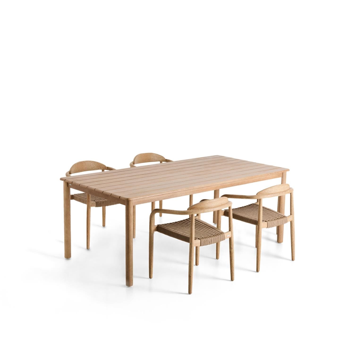 Kave Home tuinset Sori & Nina – stijlvolle set in massief acaciahout, beige, met 4 stapelbare stoelen