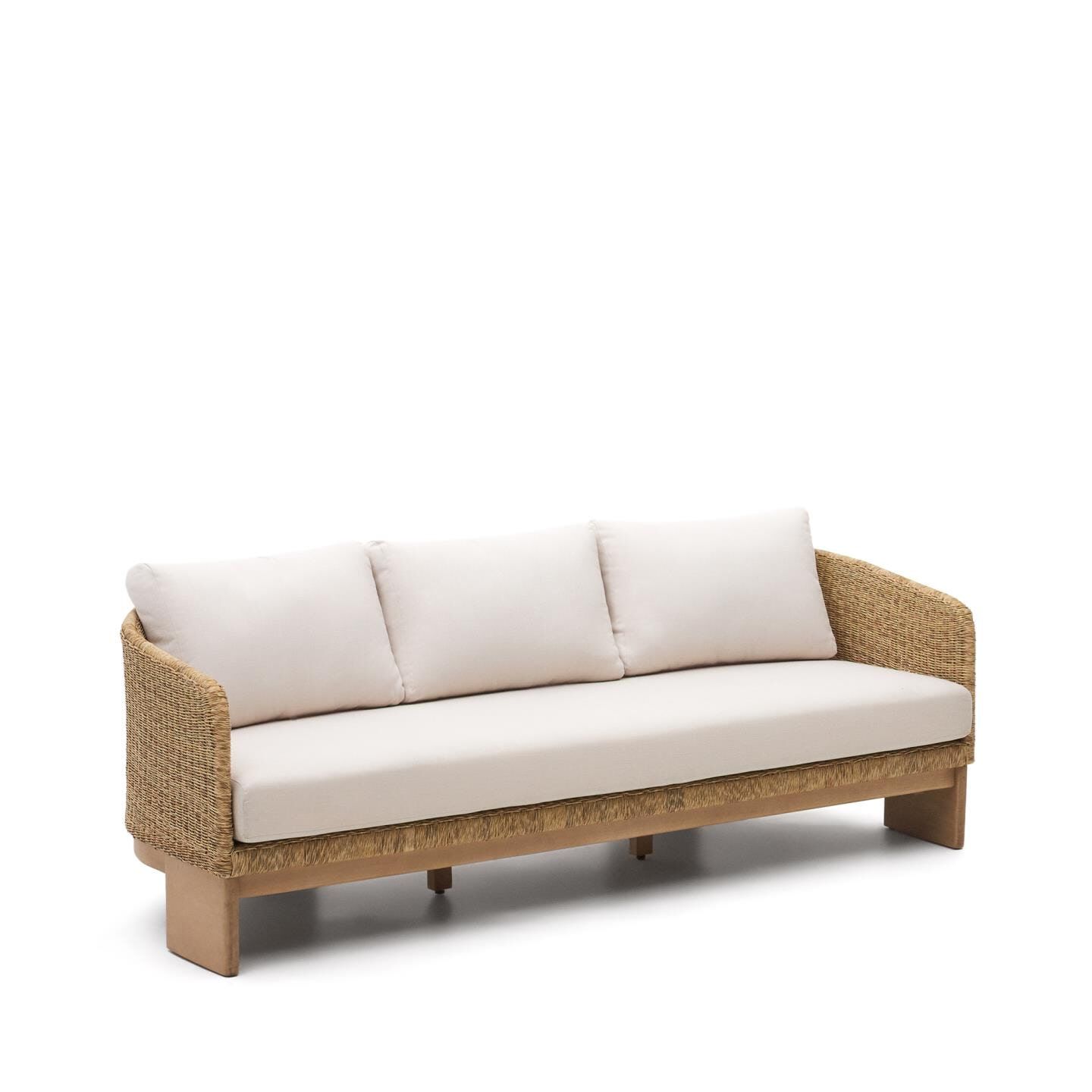 Kave Home Xoriguer 3‑zit Loungebank – Rattan & Eucalyptushout in Beige