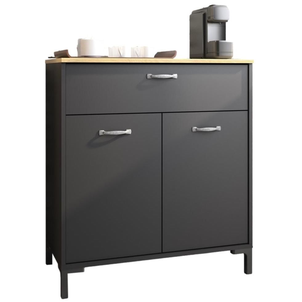 Keukenkast Fano – Modern antraciet, 90 cm hoog, met lade, deuren en inlegplank