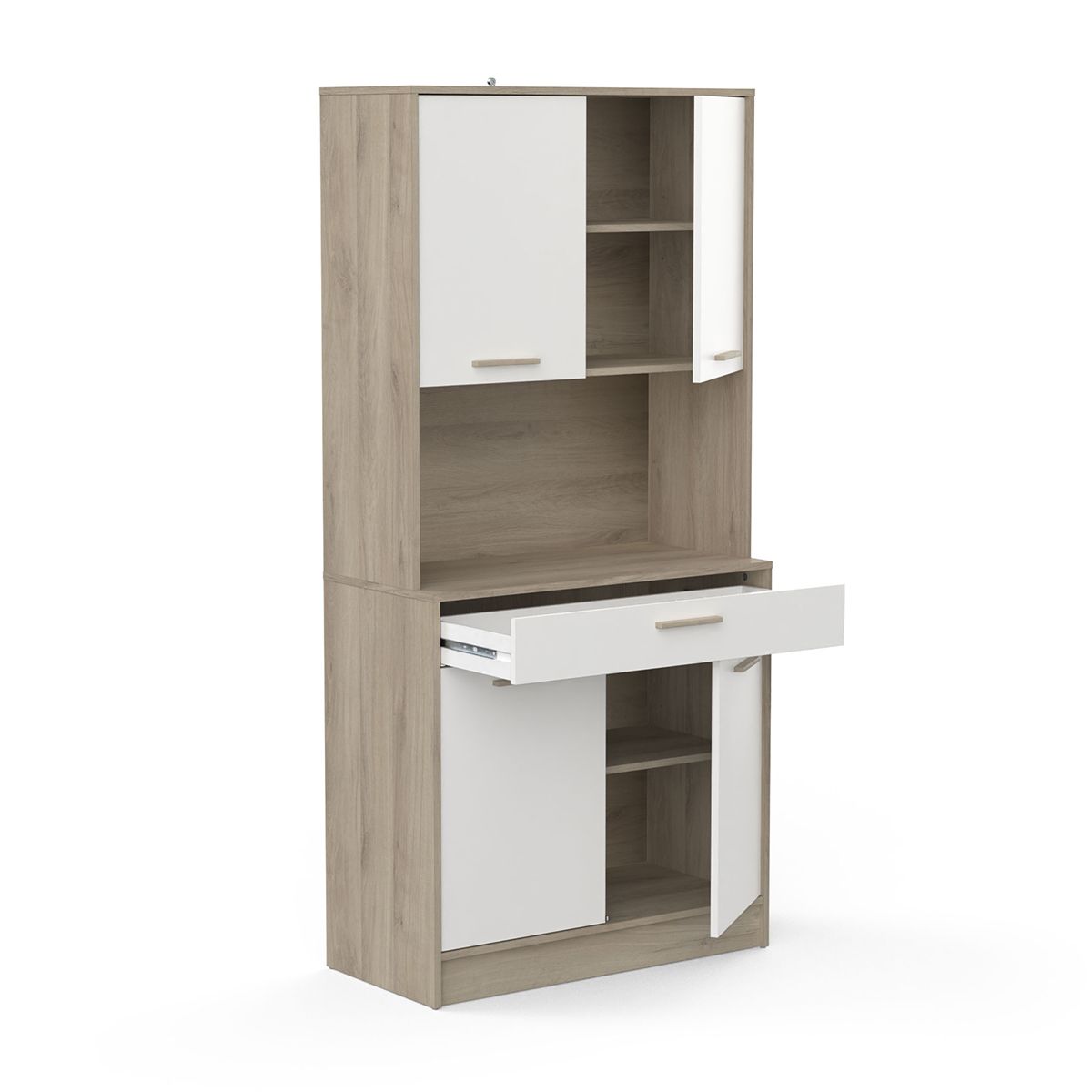 Keukenkast Napoli – 176 cm hoog, eiken & wit, industriële stijl