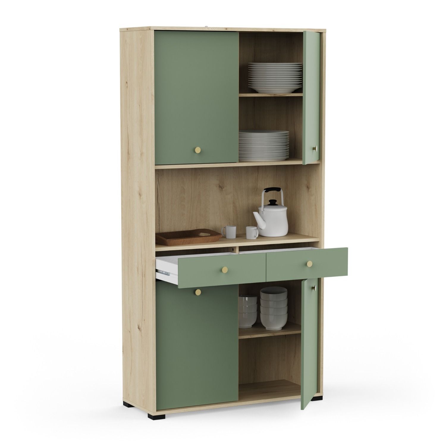 Keukenkast Pistache 103×203 – Moderne opbergoplossing in pistache & eiken