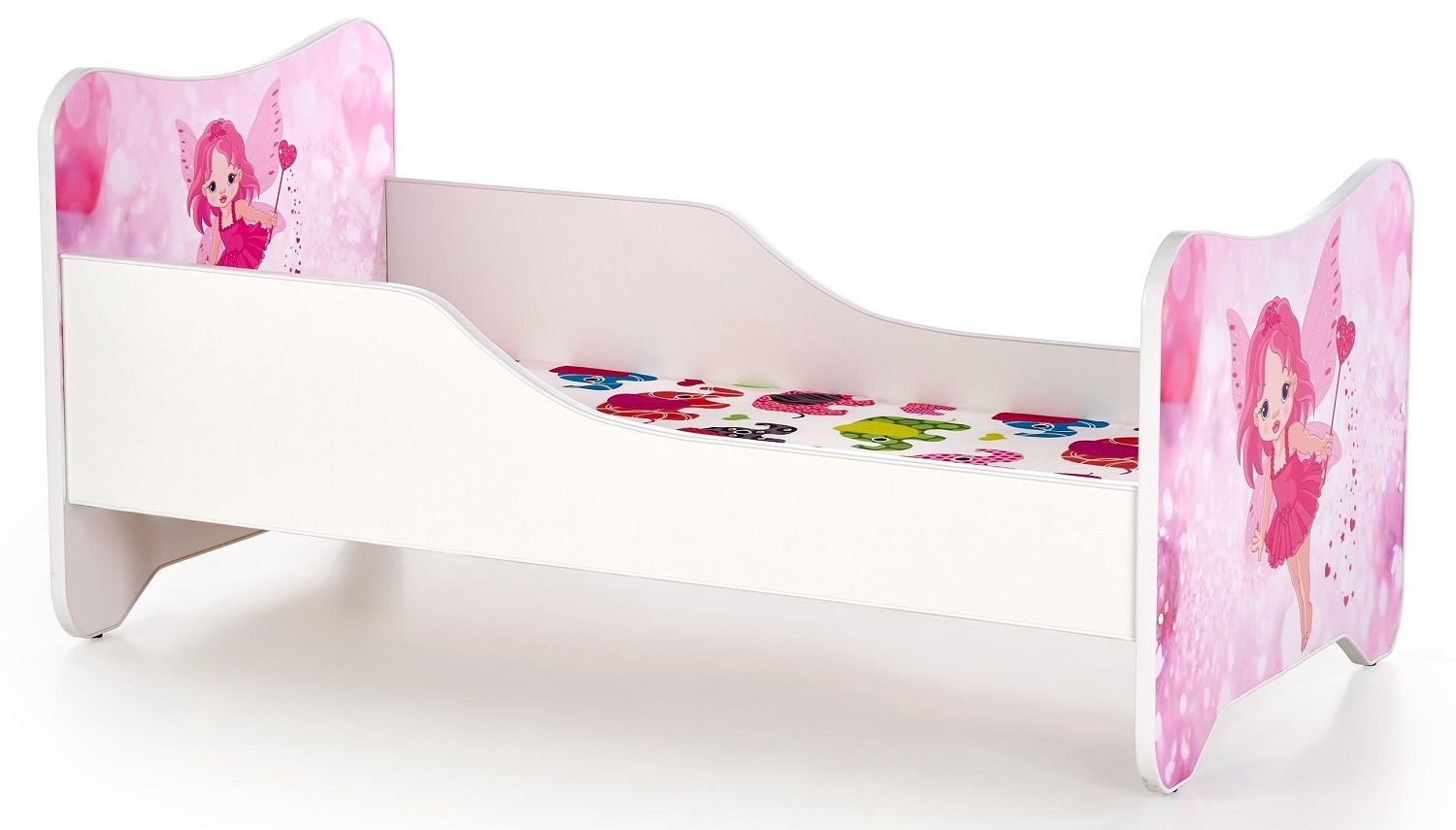 Kinderbed Happy Fee 70 × 140 cm – frisse wit‑roze combinatie met matras