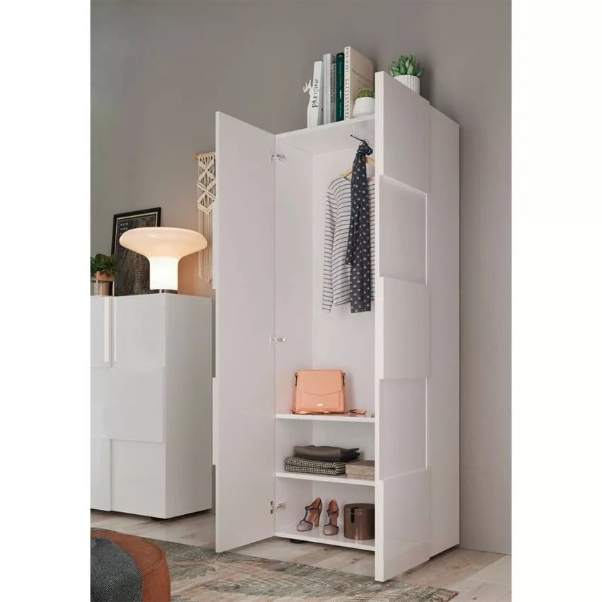 Kledingkast Dama – Hoogglans wit, 78 × 187 cm – Strakke opbergruimte voor hal en woonkamer