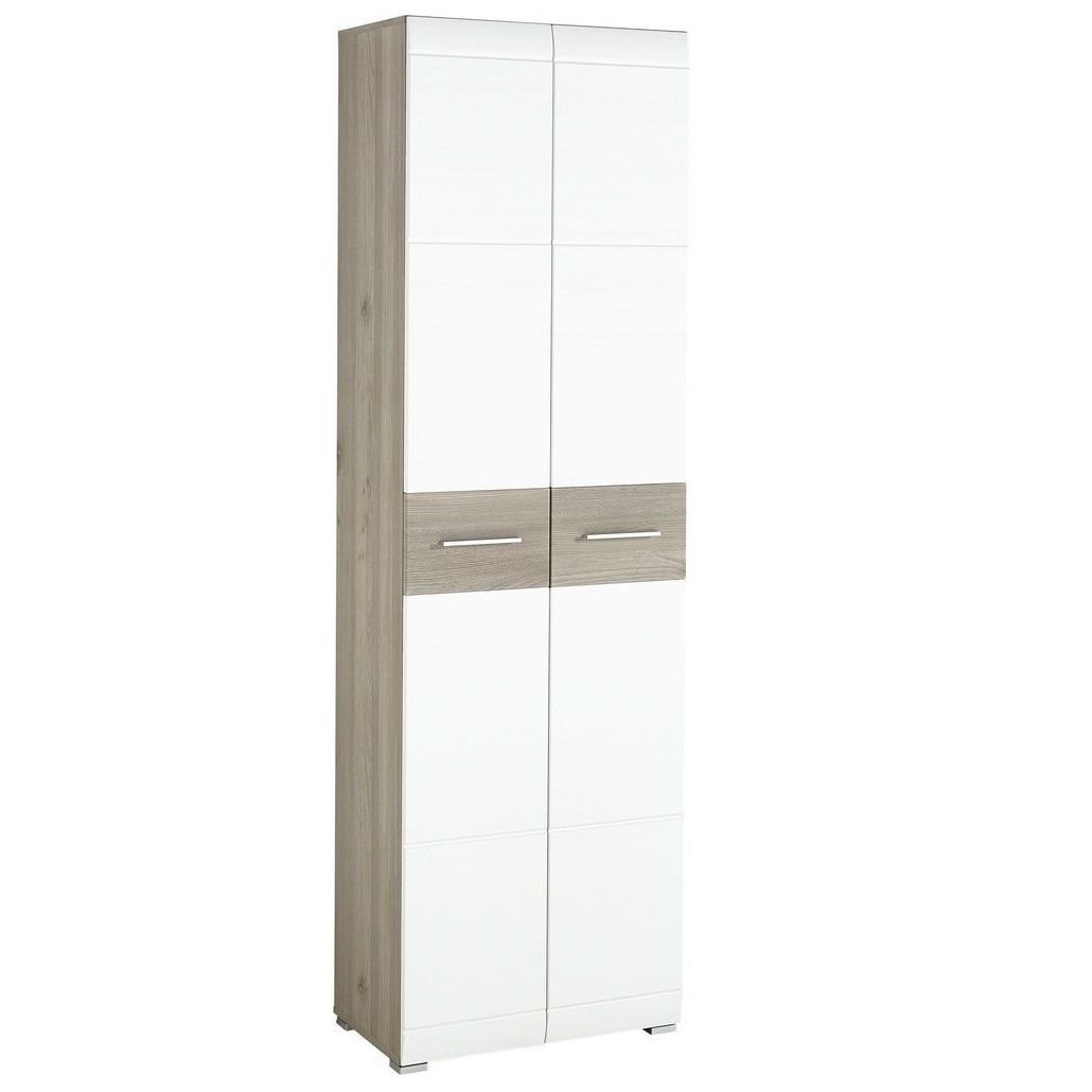 Kledingkast Malou 198 cm – Strak wit met eikenaccent, 2‑deurs opbergoplossing