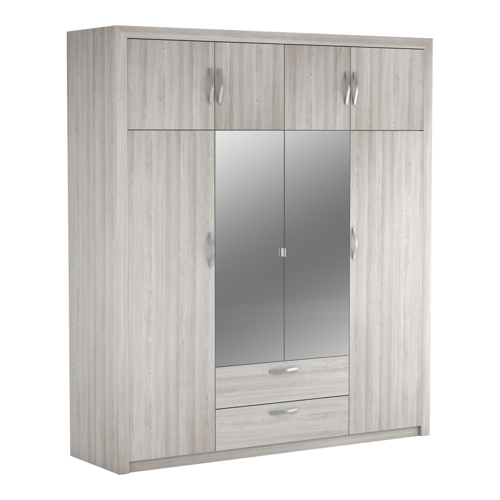 Kledingkast Pluton 198 cm – Moderne Shannon eiken kast met spiegel en slimme opbergruimte